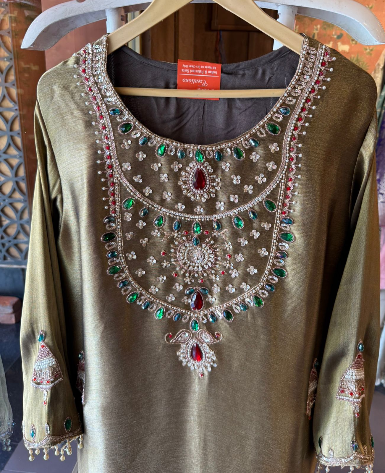 Jewel Embellished Long dress on giraffe tissue
