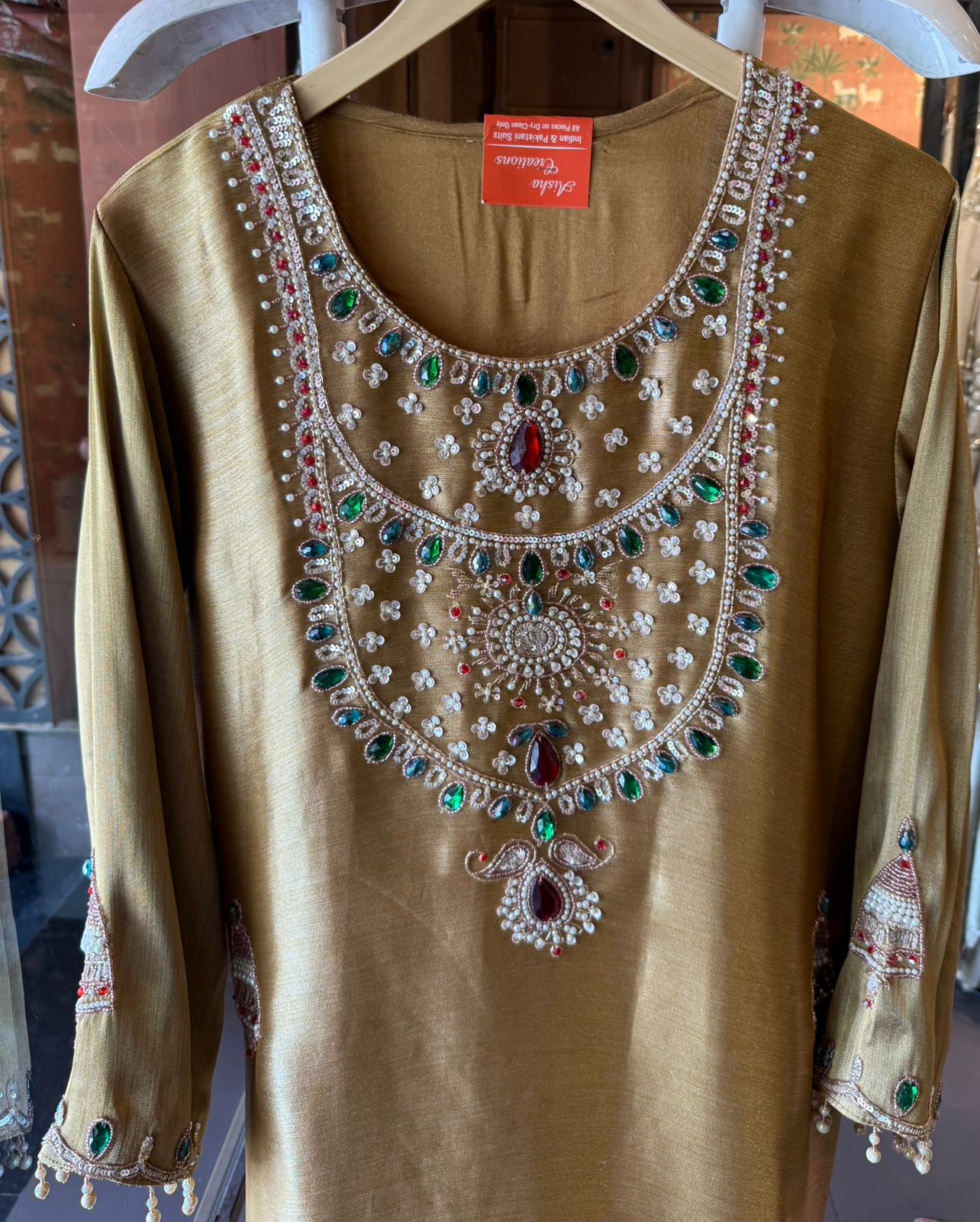 Jewel Embellished Long dress on giraffe tissue
