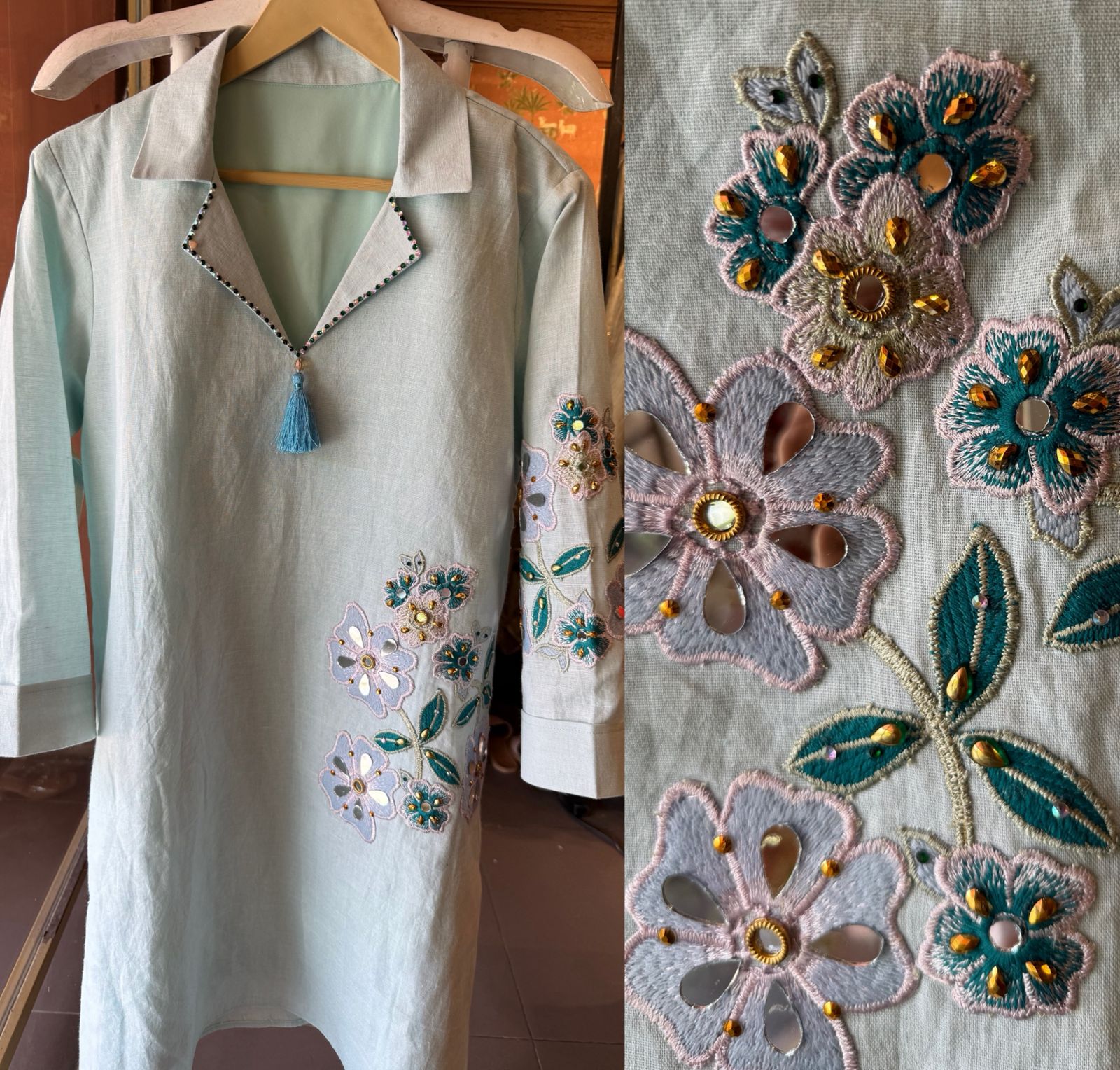 Floral designer Embroidered Tunic with pants