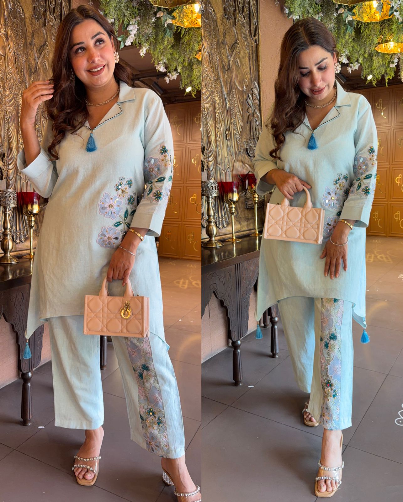 Floral designer Embroidered Tunic with pants