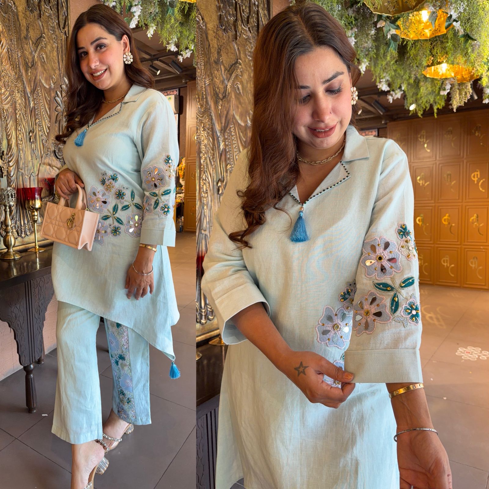 Floral designer Embroidered Tunic with pants