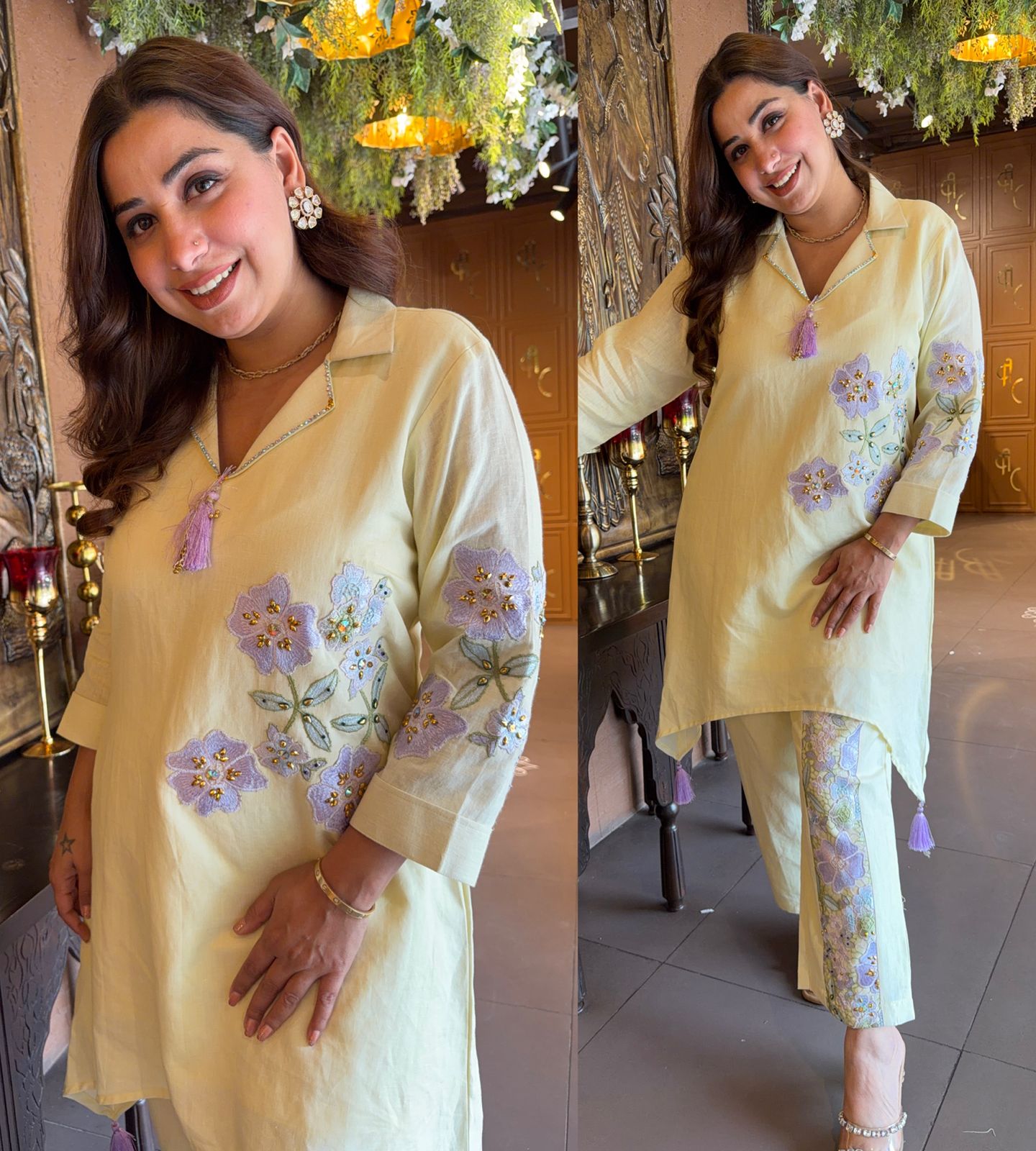 Floral designer Embroidered Tunic with pants