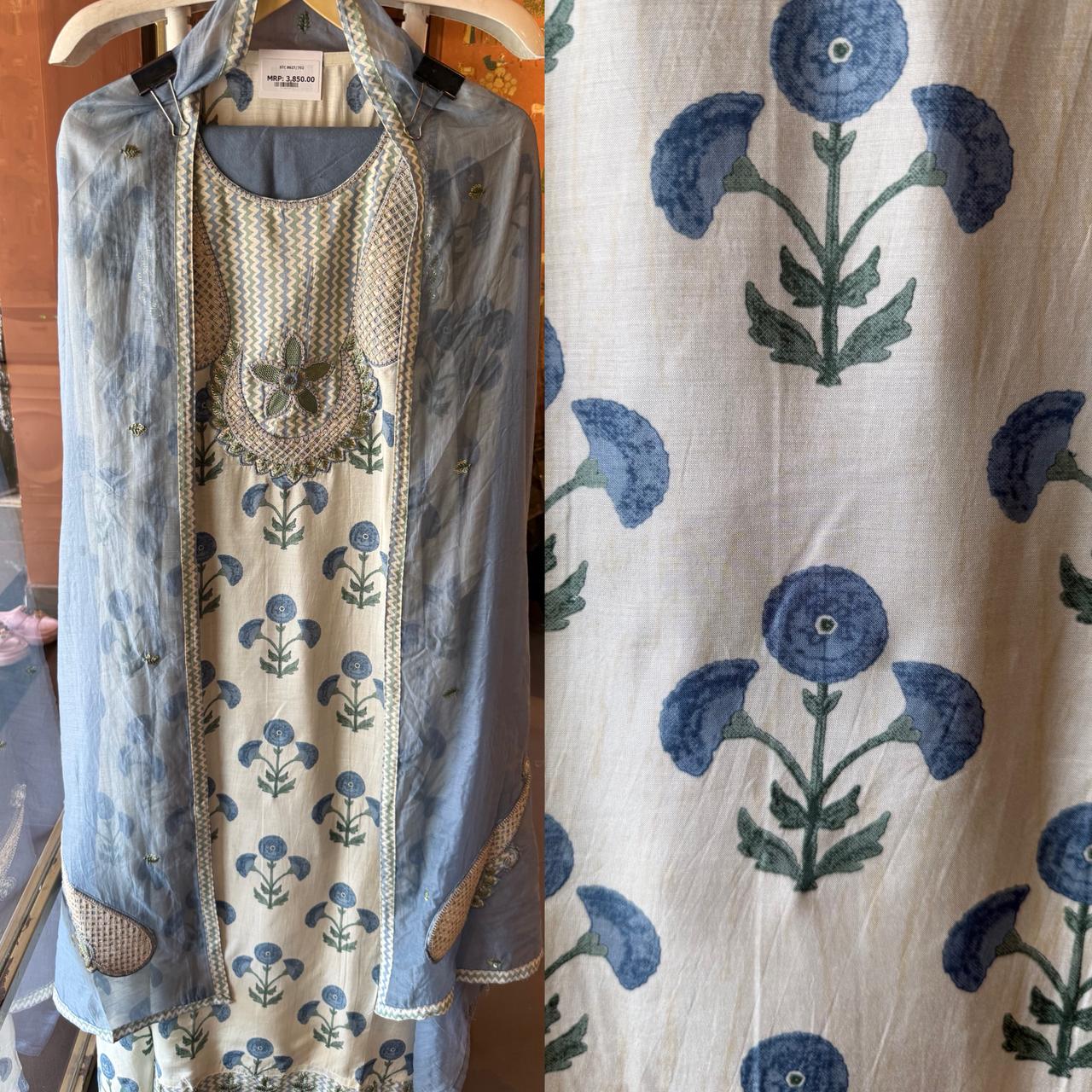 Handblock-ajrakh inspired printed kurta set