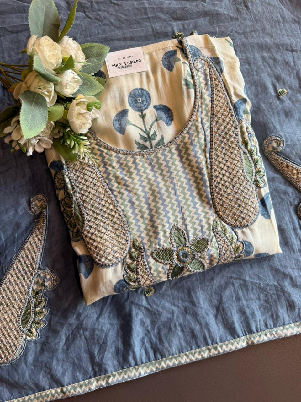 Handblock-ajrakh inspired printed kurta set
