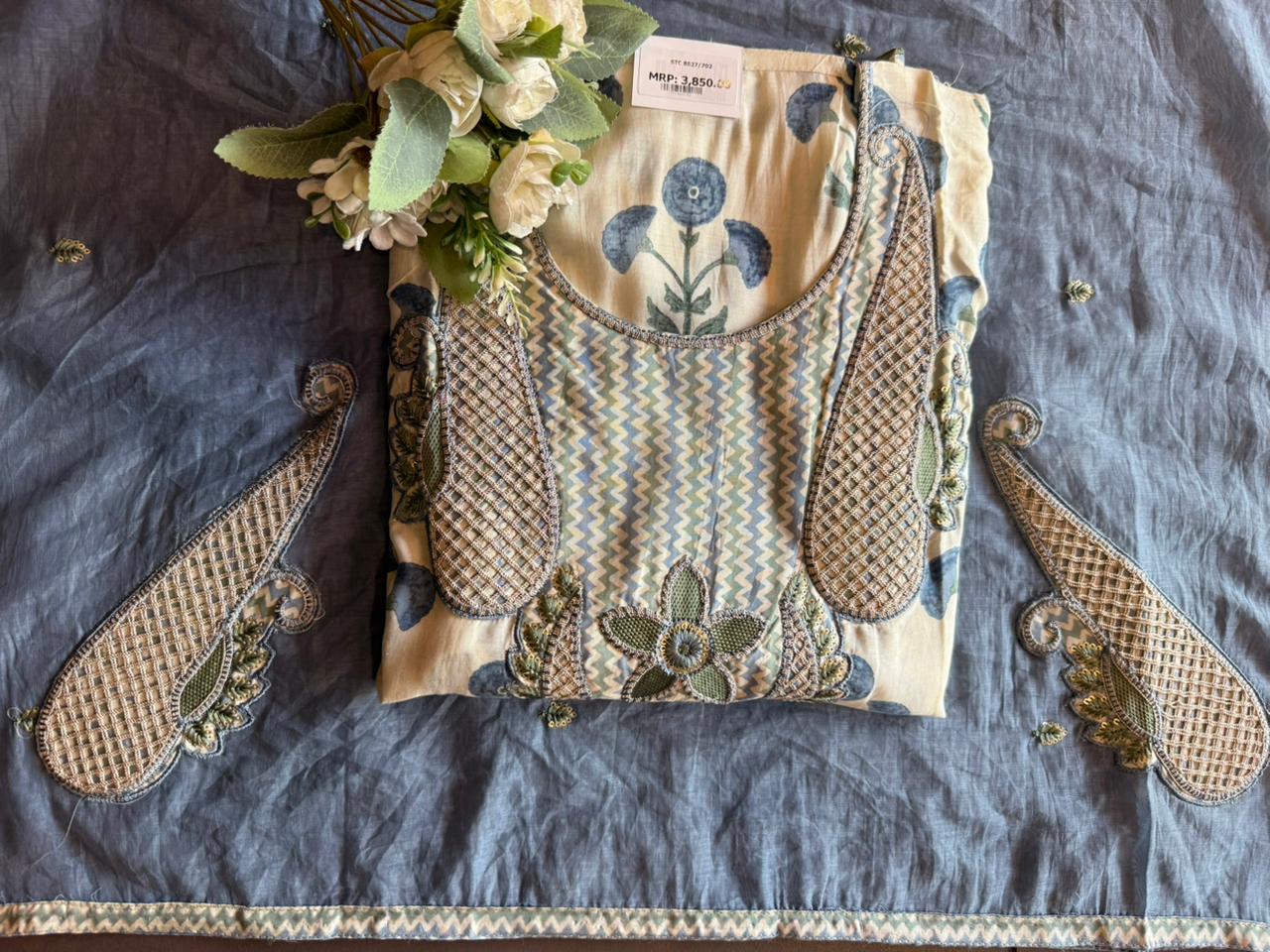Handblock-ajrakh inspired printed kurta set