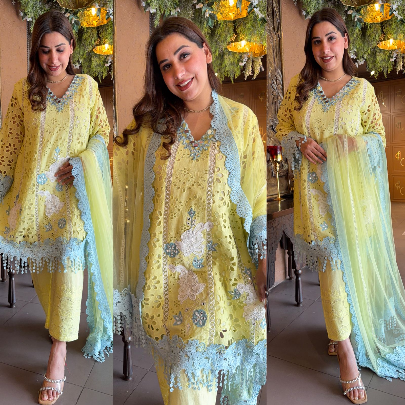 Hakuba cotton Schiffli Embroidered 3 Piece set