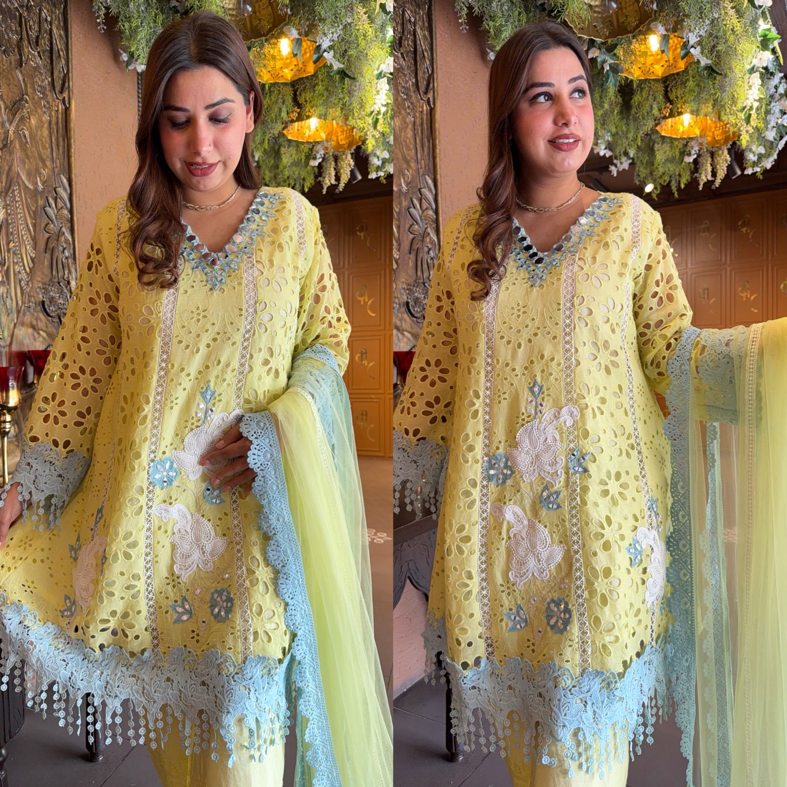 Hakuba cotton Schiffli Embroidered 3 Piece set