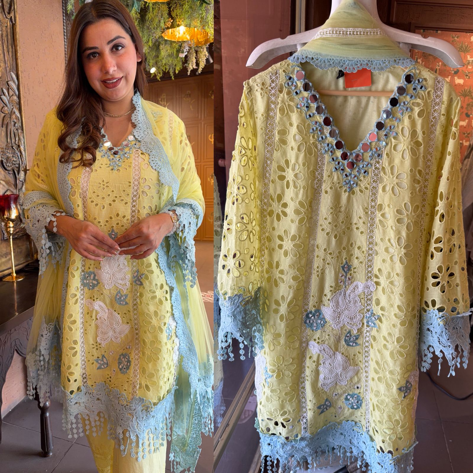 Hakuba cotton Schiffli Embroidered 3 Piece set