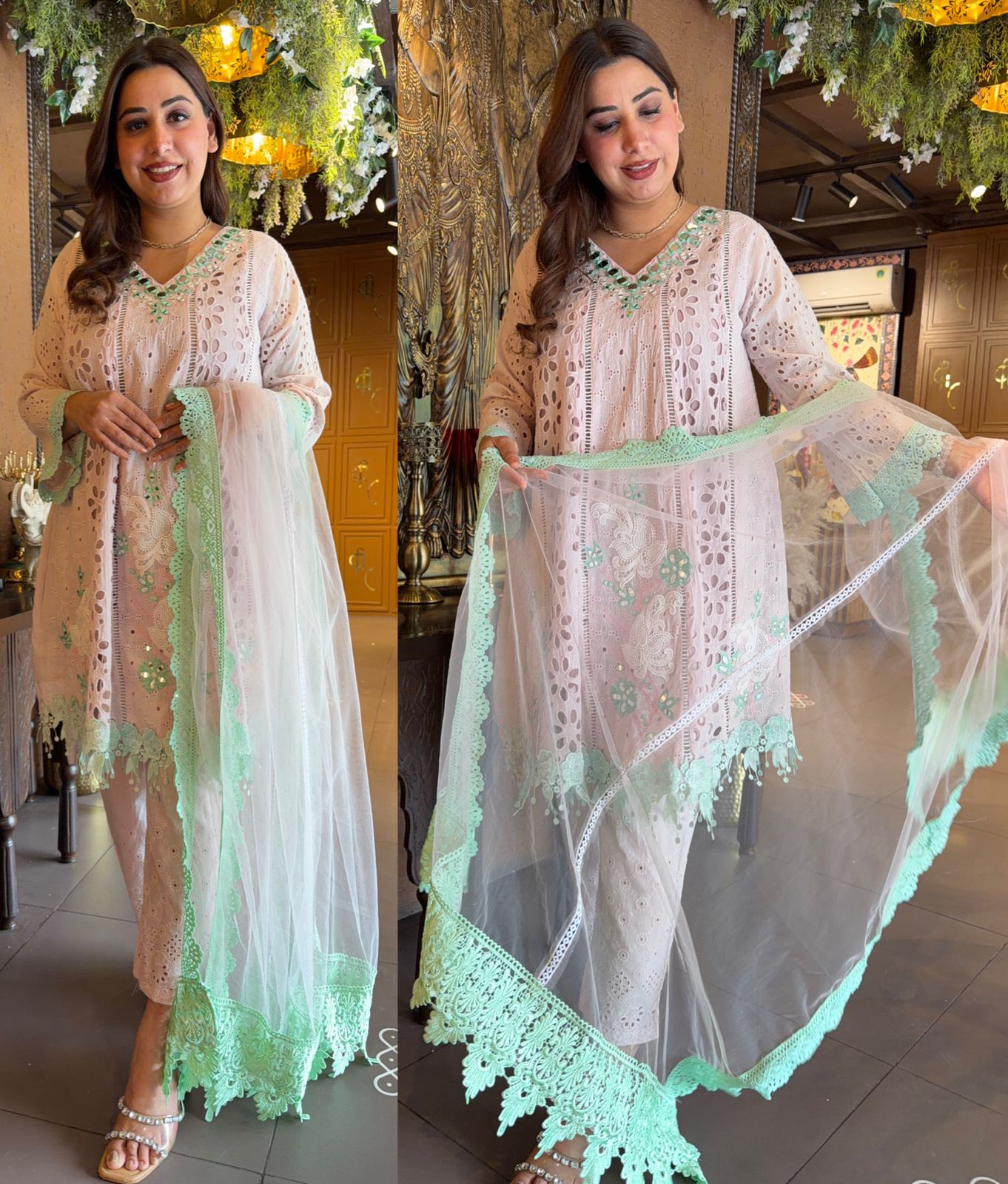 Hakuba cotton Schiffli Embroidered 3 Piece set