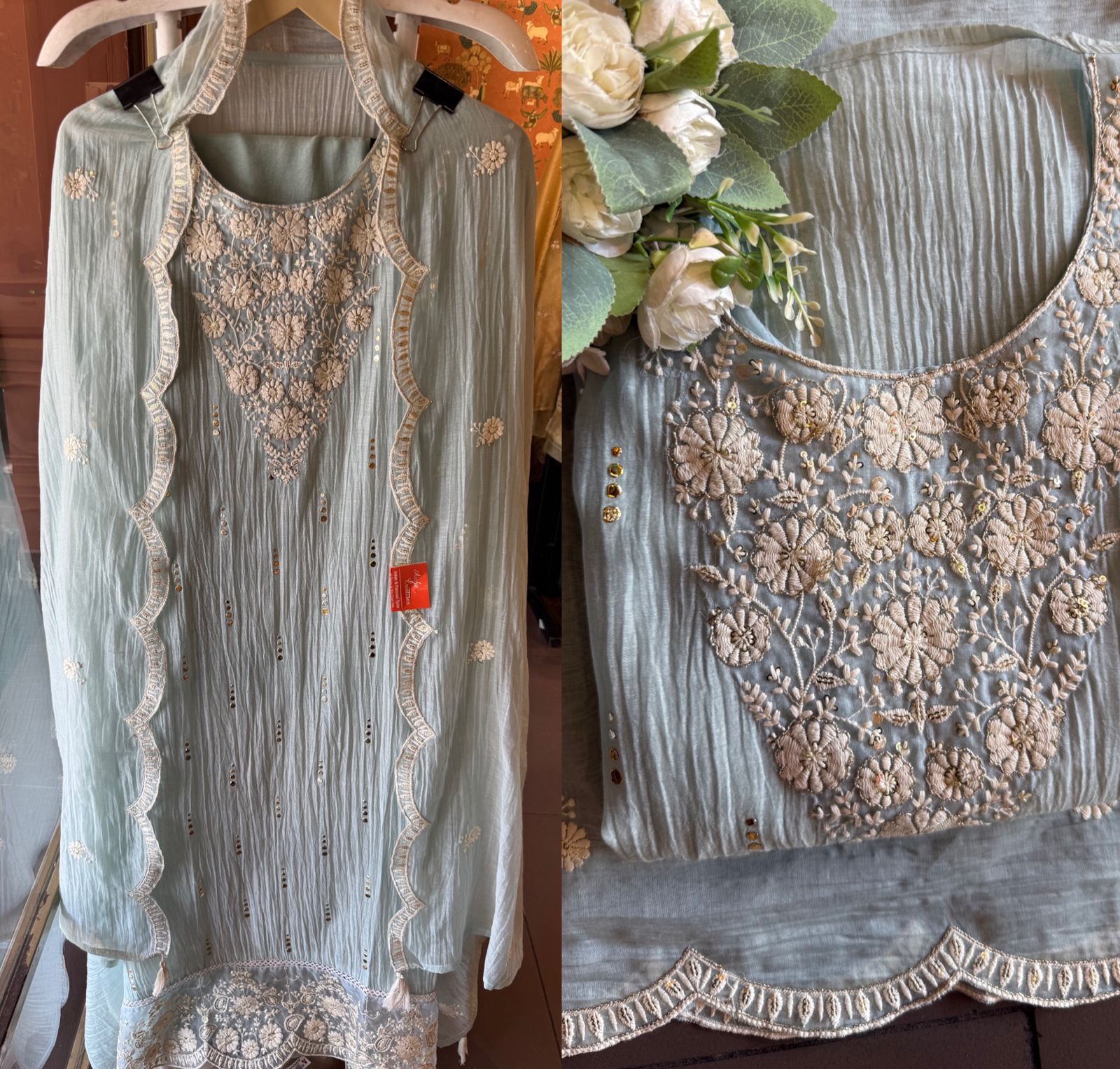 Floral embroidery soothing suit set