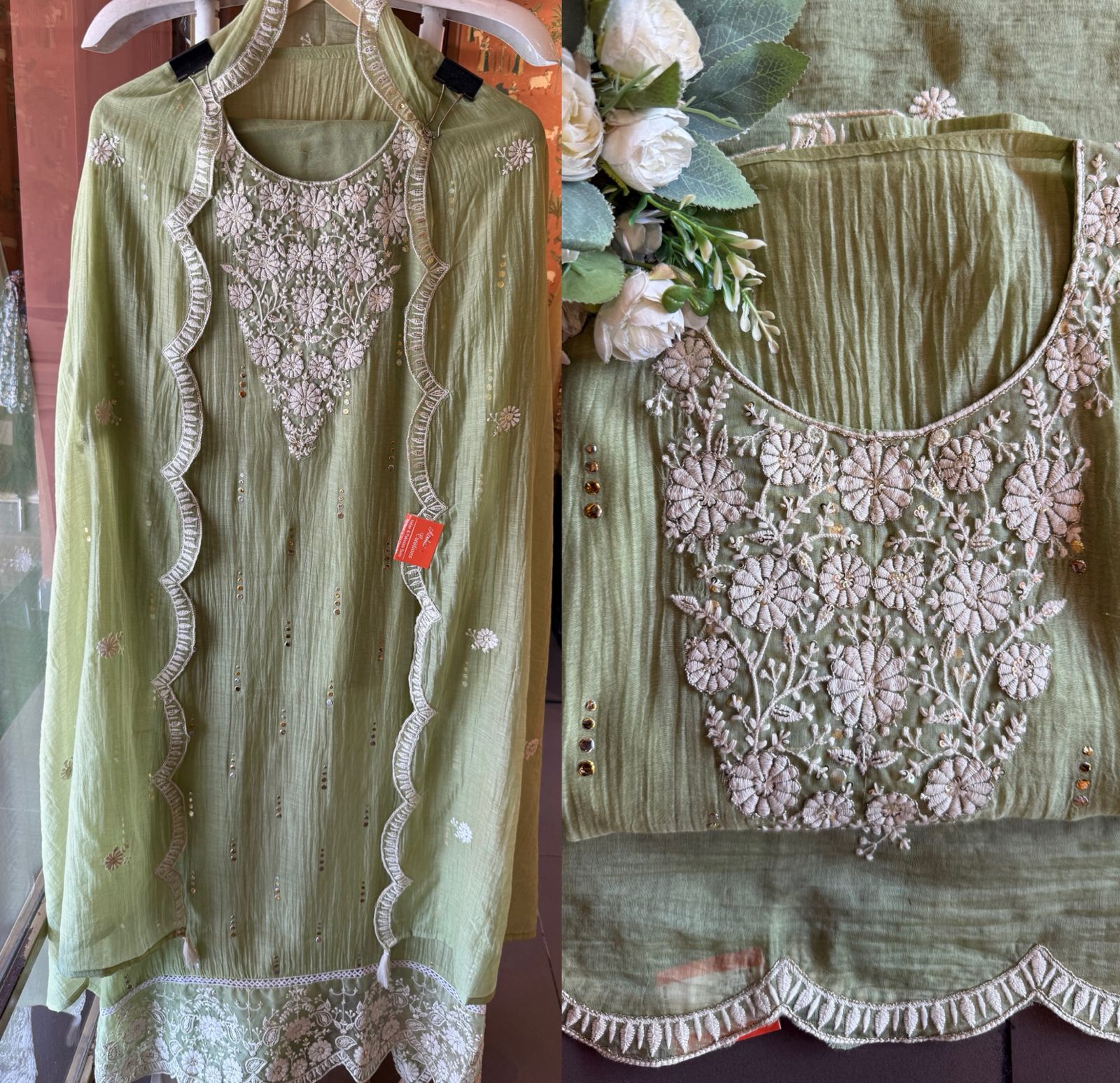 Floral embroidery soothing suit set