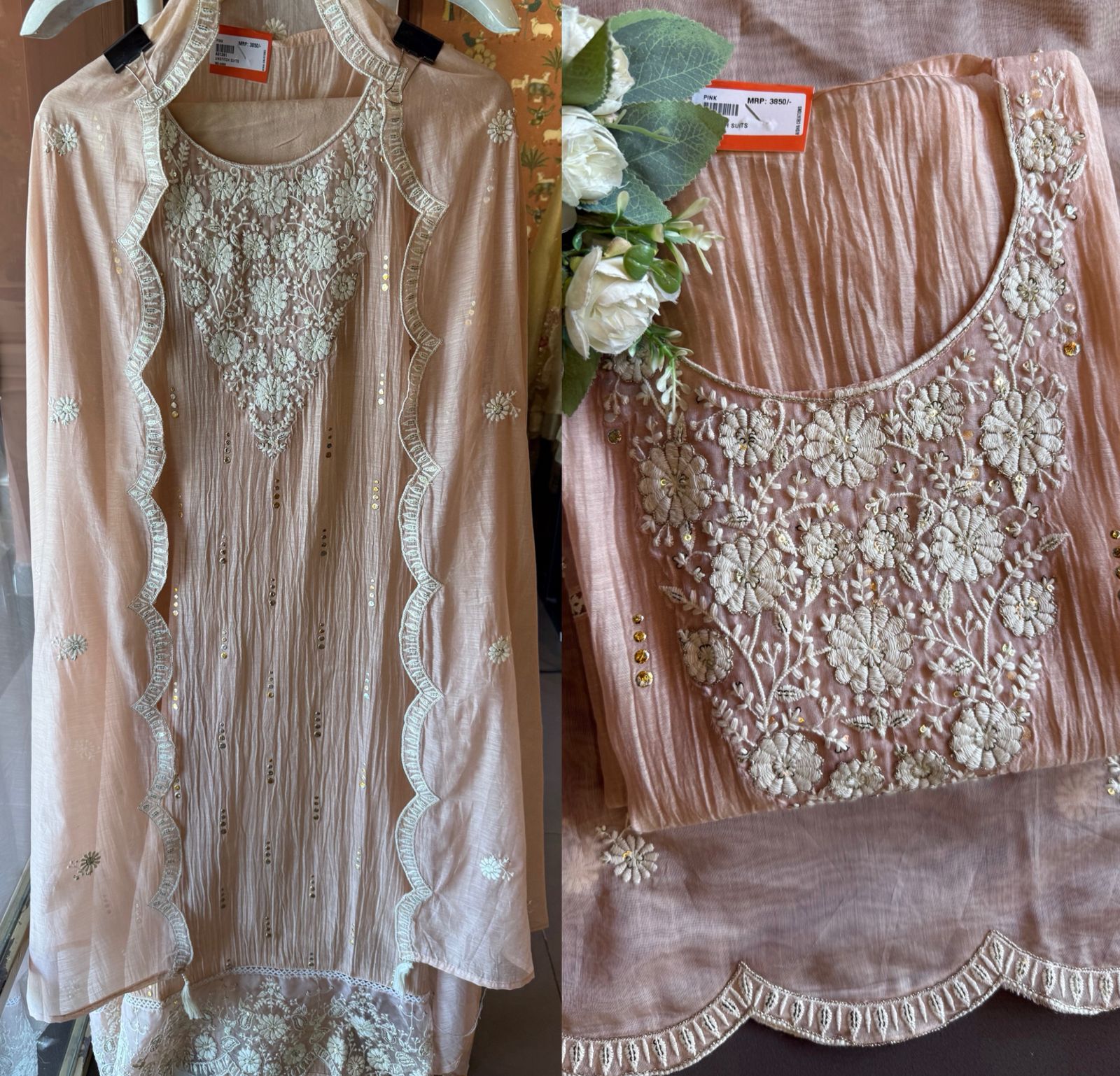 Floral embroidery soothing suit set