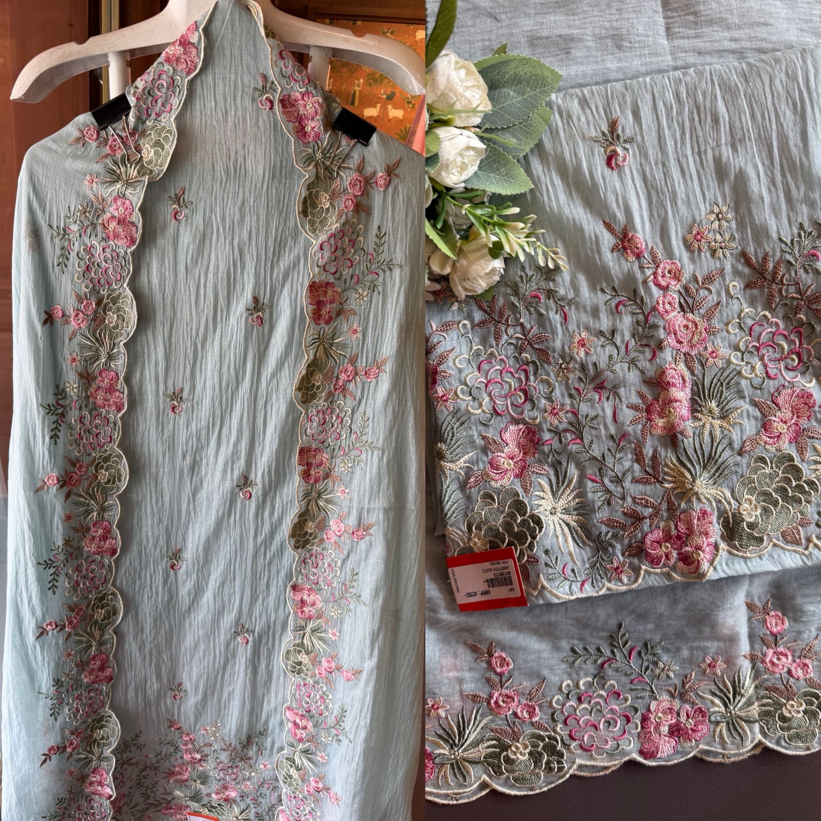Floral Embroidered Suit Set On Mul cotton