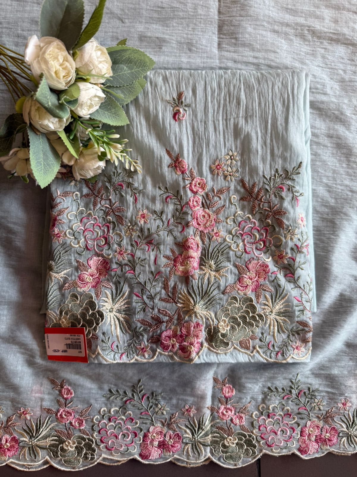 Floral Embroidered Suit Set On Mul cotton