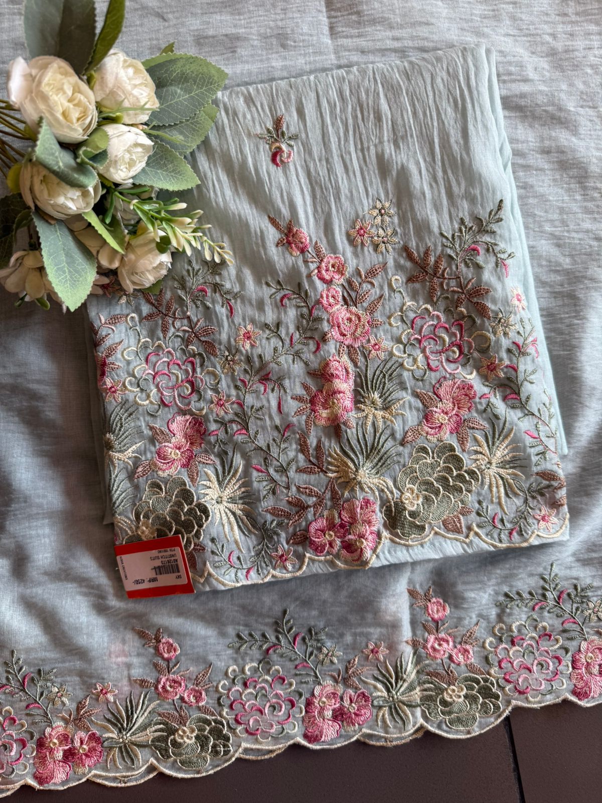 Floral Embroidered Suit Set On Mul cotton