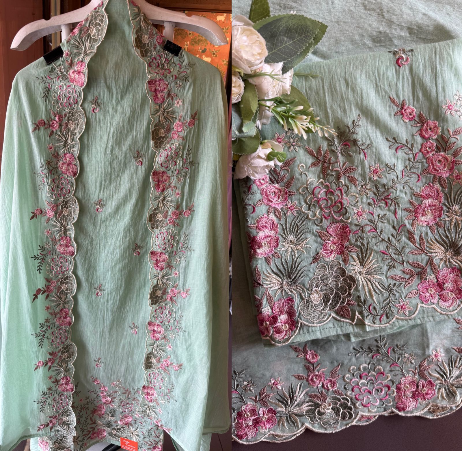 Floral Embroidered Suit Set On Mul cotton
