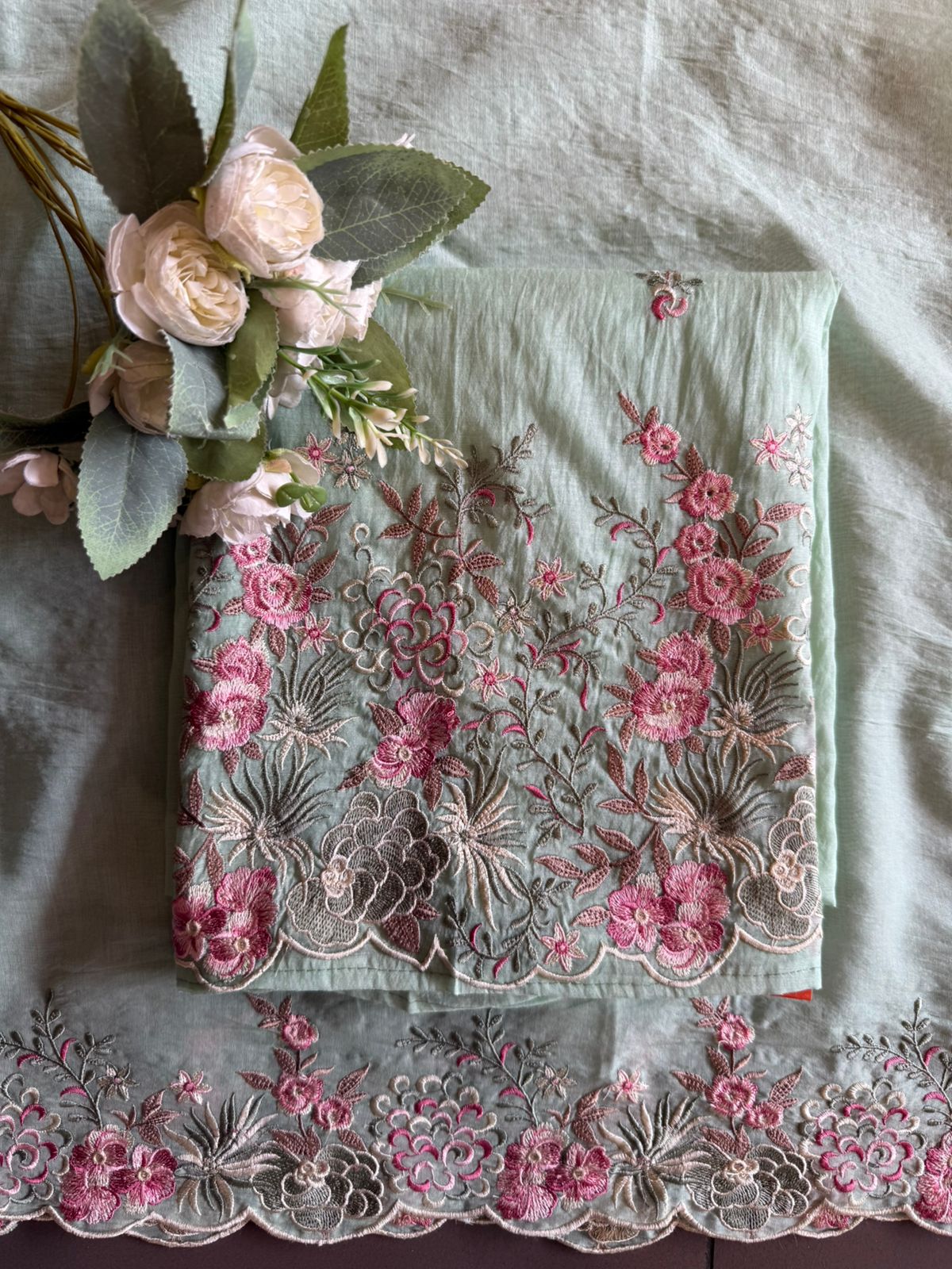 Floral Embroidered Suit Set On Mul cotton