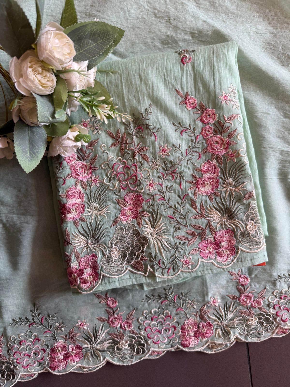 Floral Embroidered Suit Set On Mul cotton
