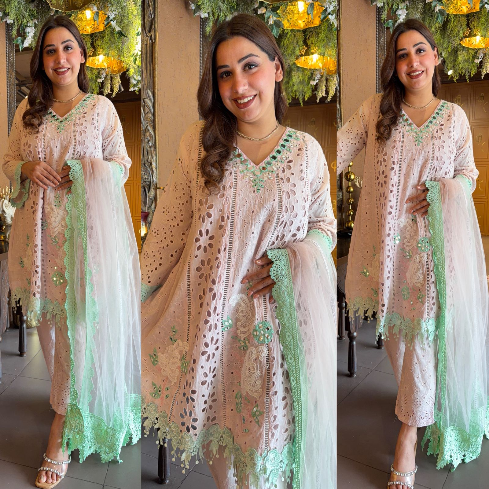 Hakuba cotton Schiffli Embroidered 3 Piece set