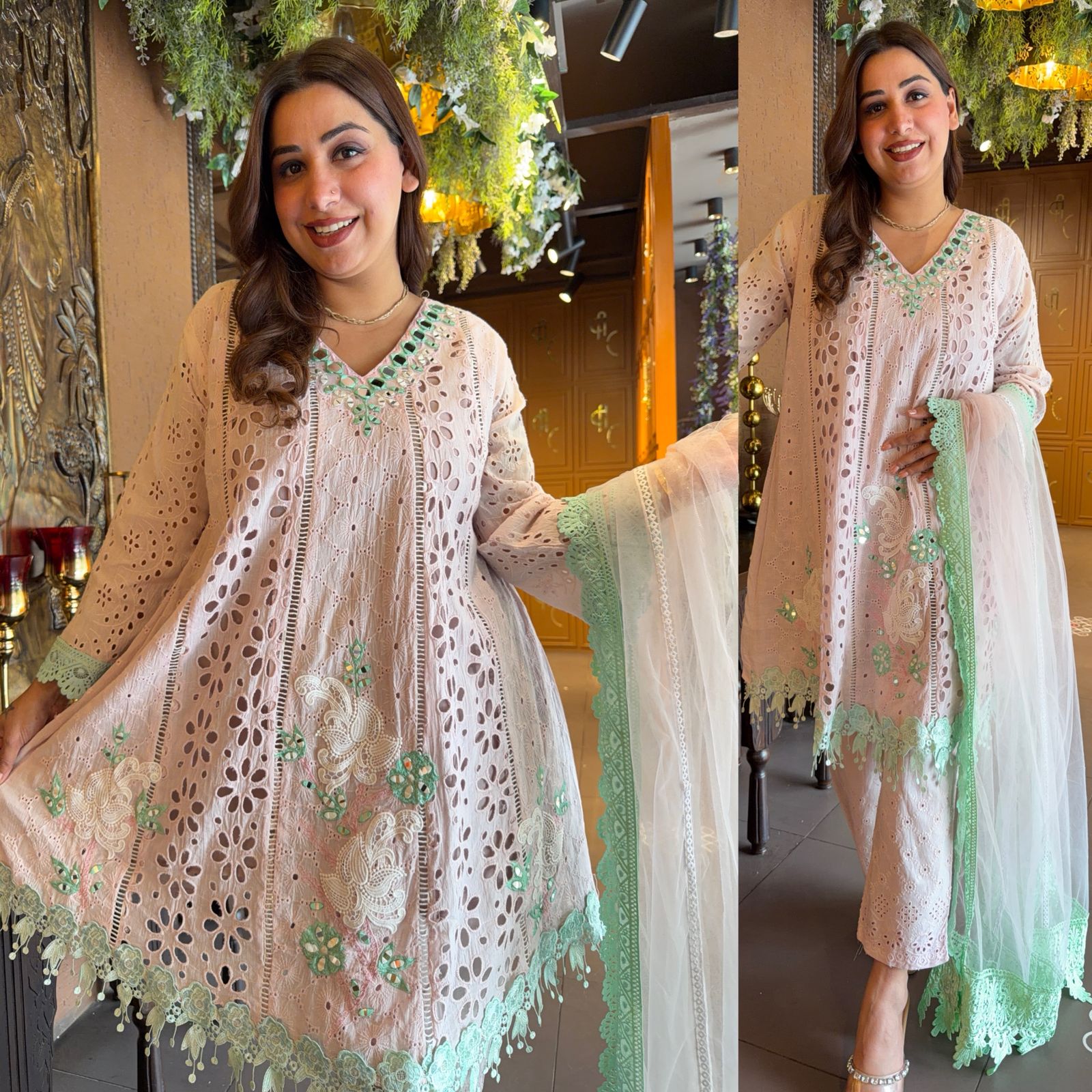 Hakuba cotton Schiffli Embroidered 3 Piece set