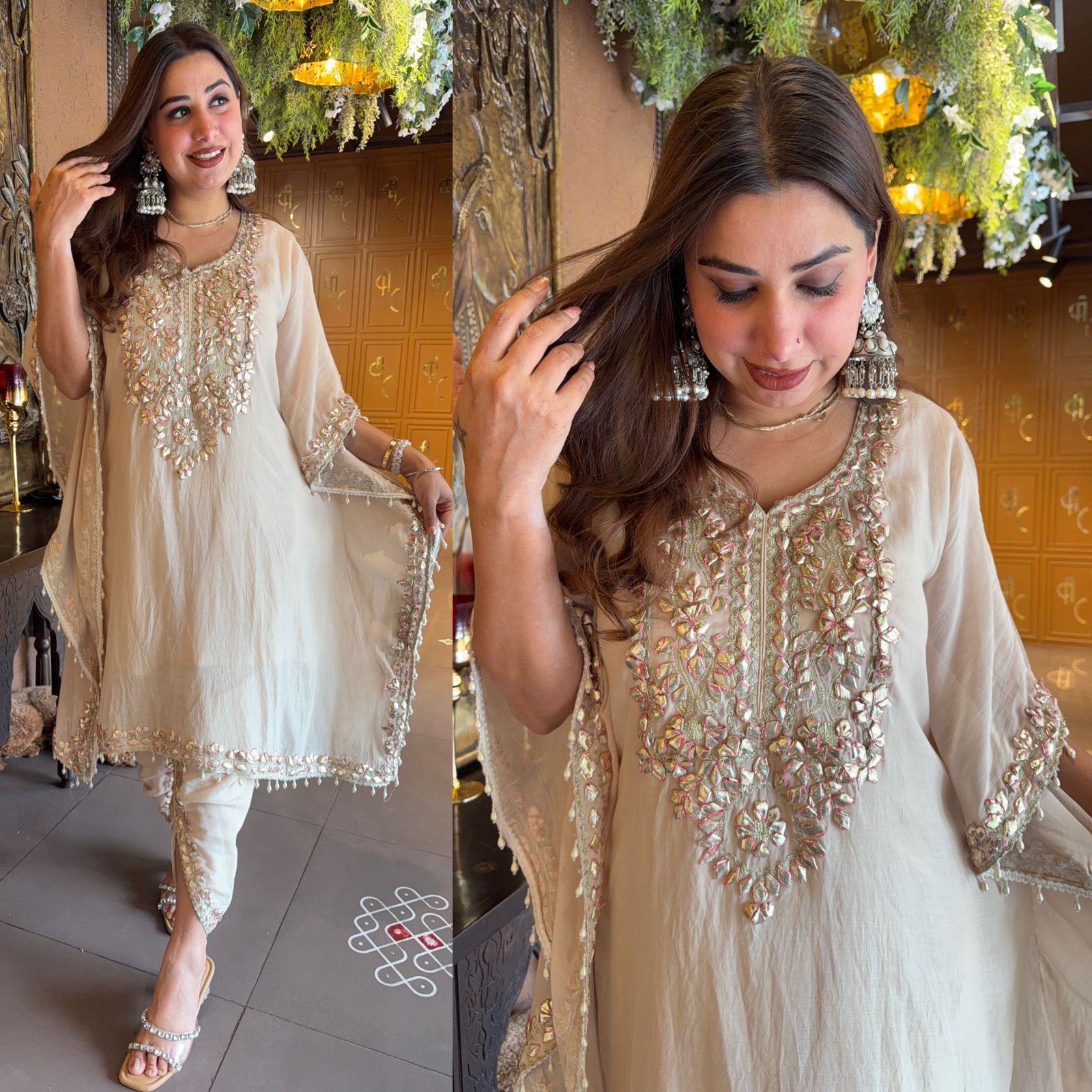 Mul cotton Kaaftan set with Dhoti salwar