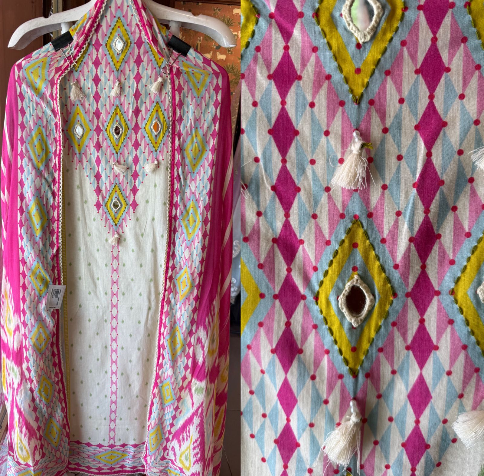 Mustard & Pink Ethnic Ikkat Printed Suit