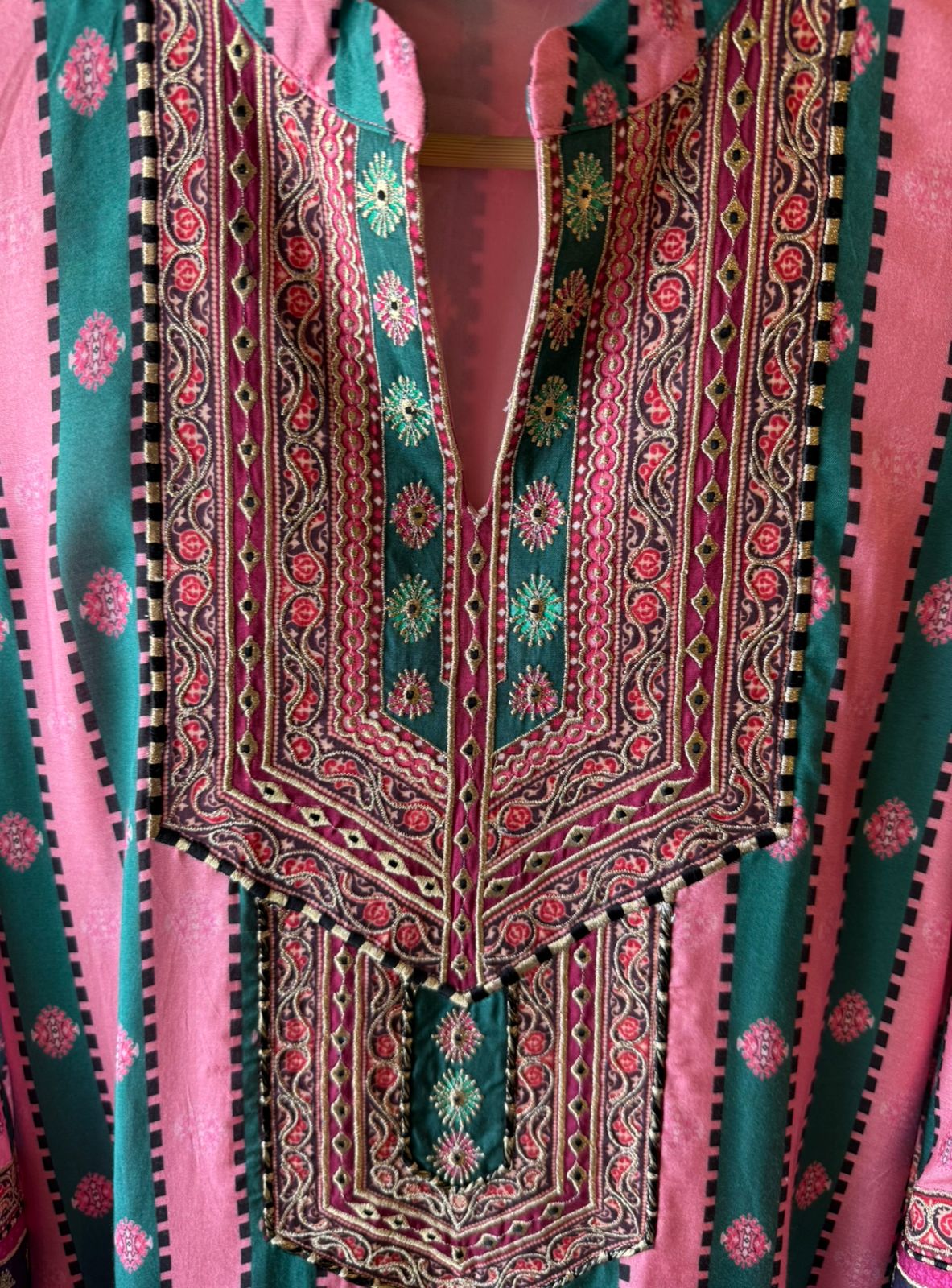 Pink & Teal Printed Kurta Set with Dupatta
