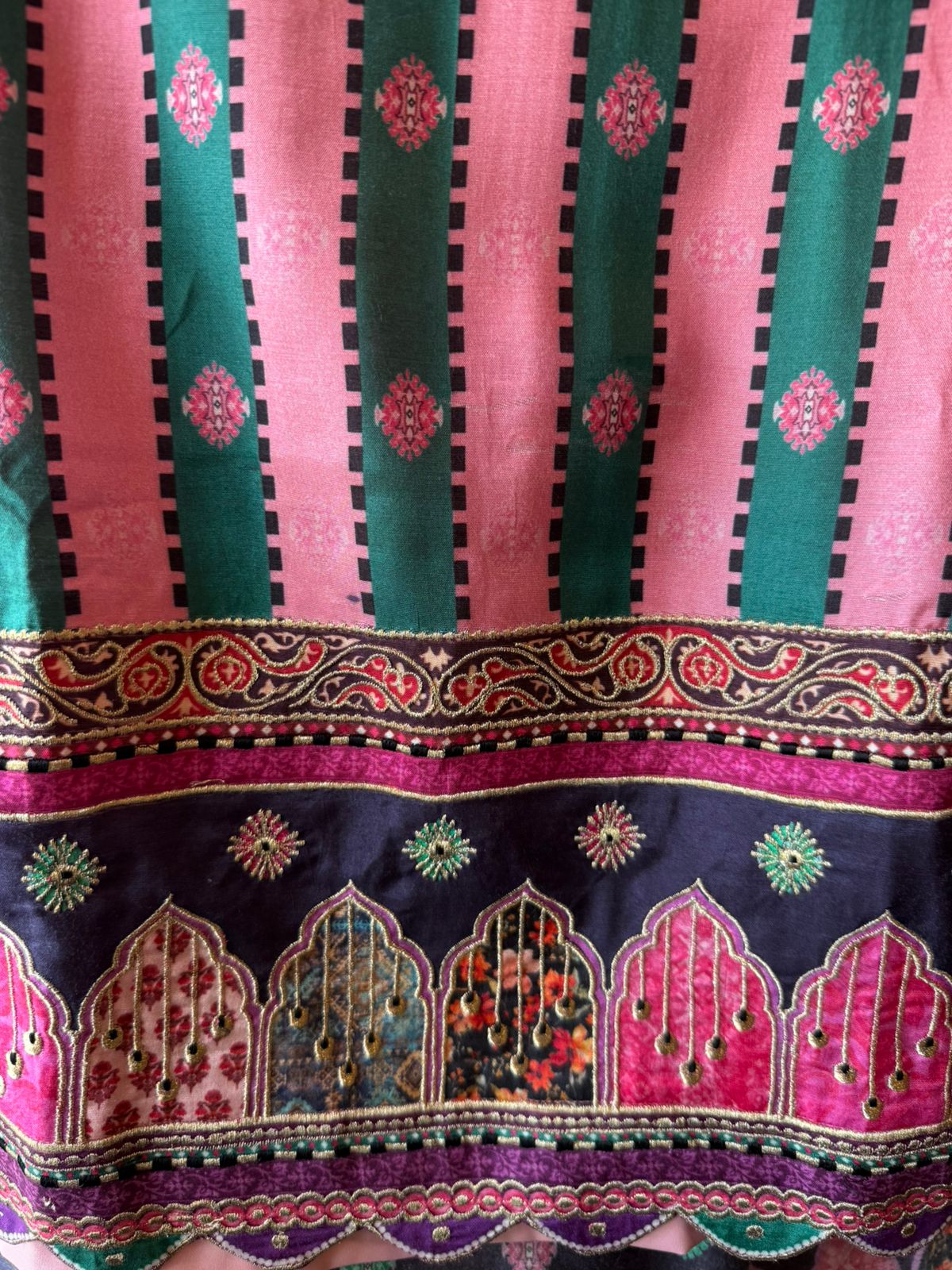 Pink & Teal Printed Kurta Set with Dupatta