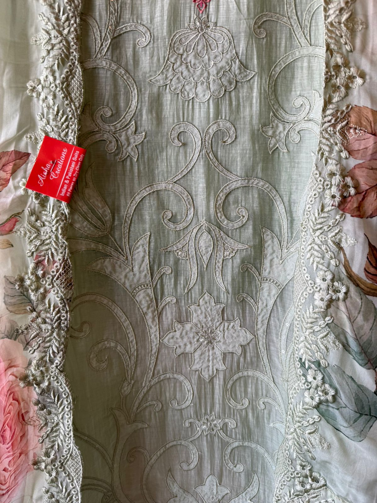 Embroidered Luxury Suit with Floral printed Dupatta
