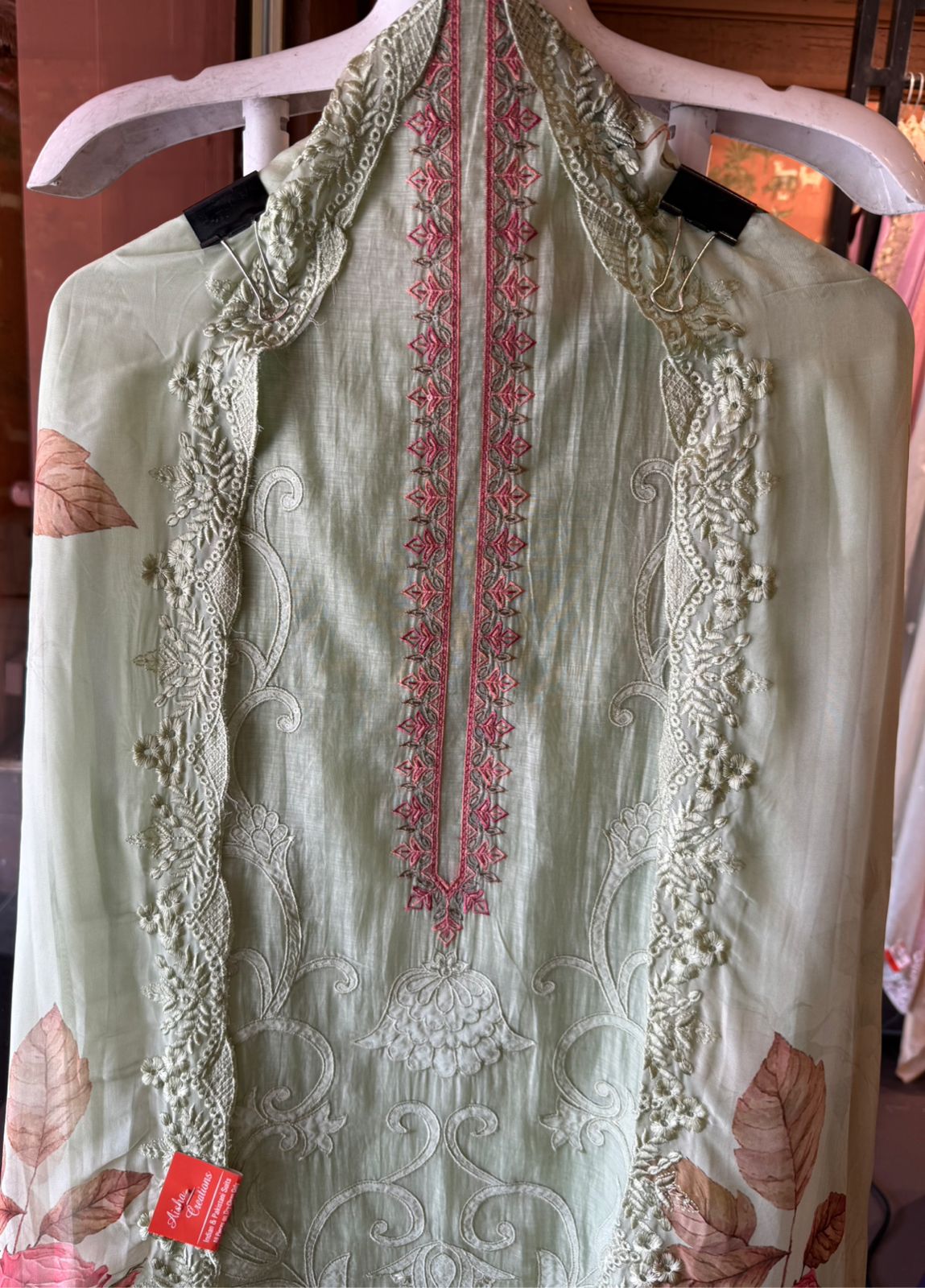 Embroidered Luxury Suit with Floral printed Dupatta