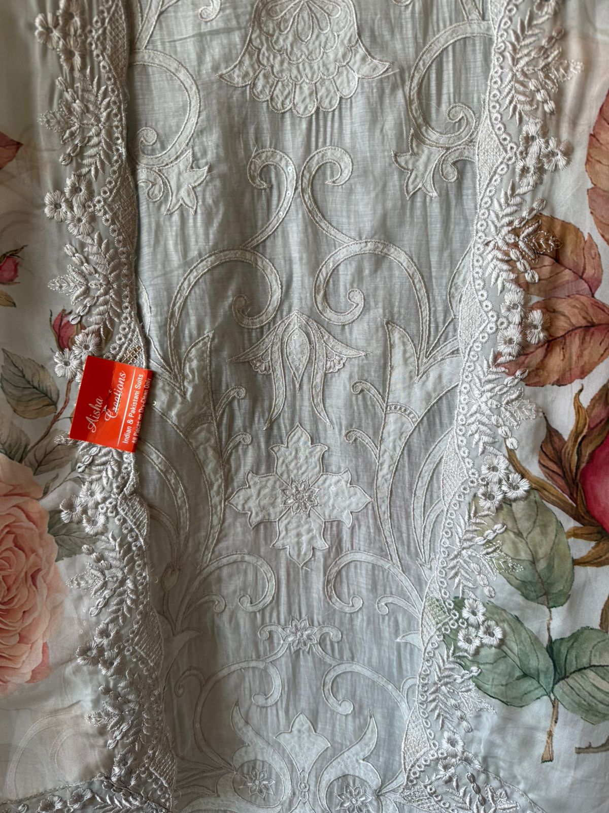 Embroidered Luxury Suit with Floral printed Dupatta
