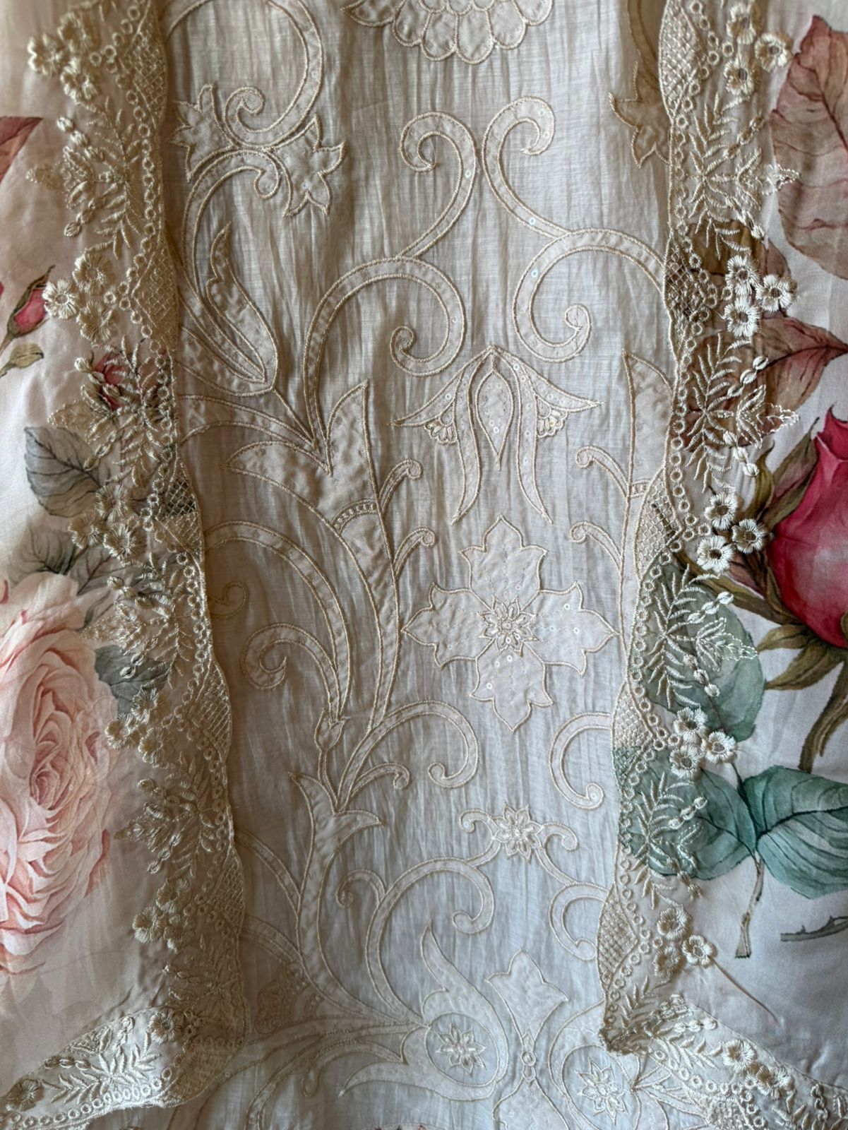 Embroidered Luxury Suit with Floral printed Dupatta