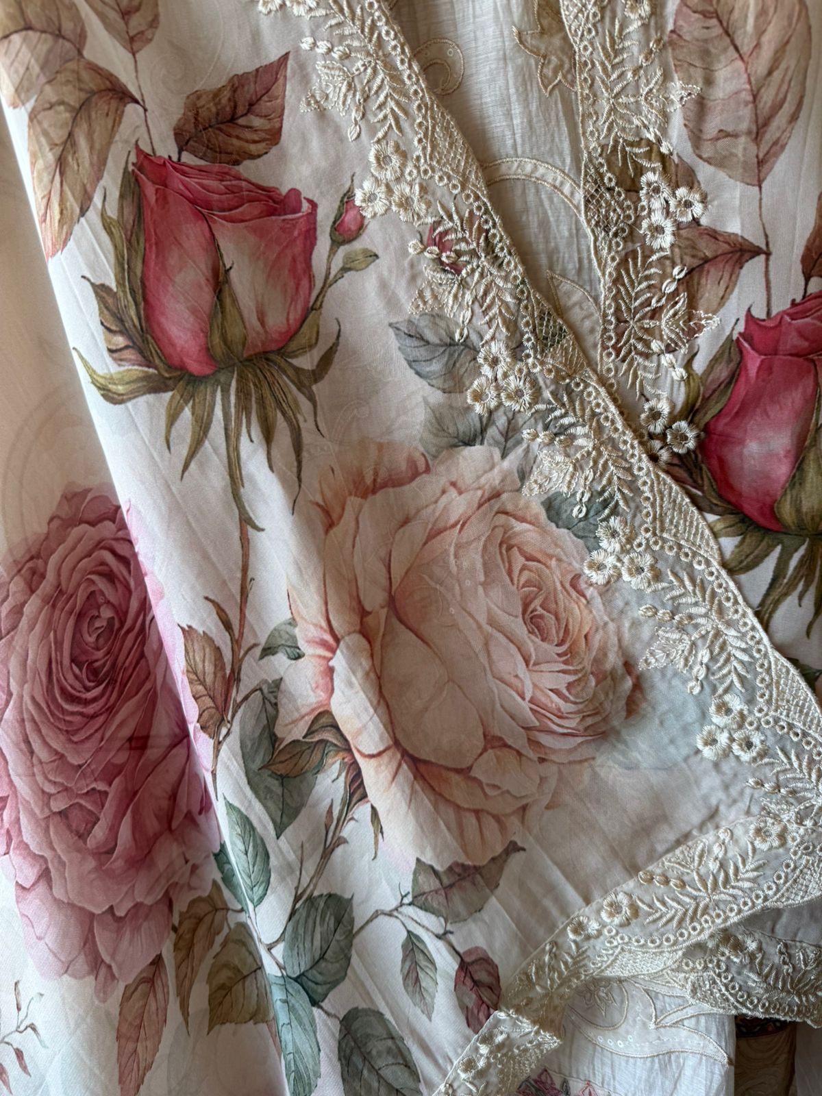 Embroidered Luxury Suit with Floral printed Dupatta