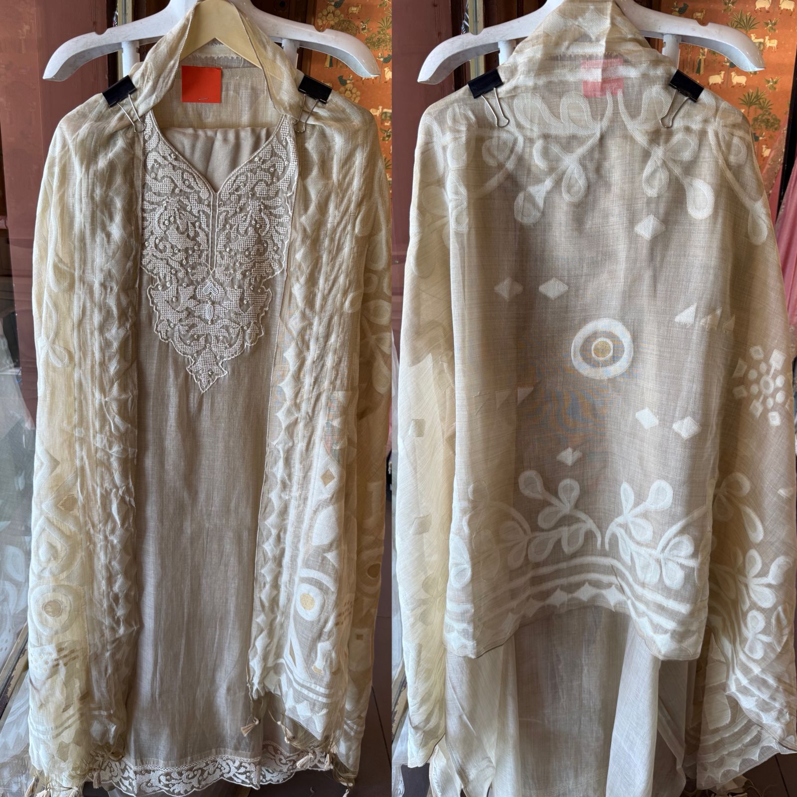 Mul Chanderi Embroidered Suit Set