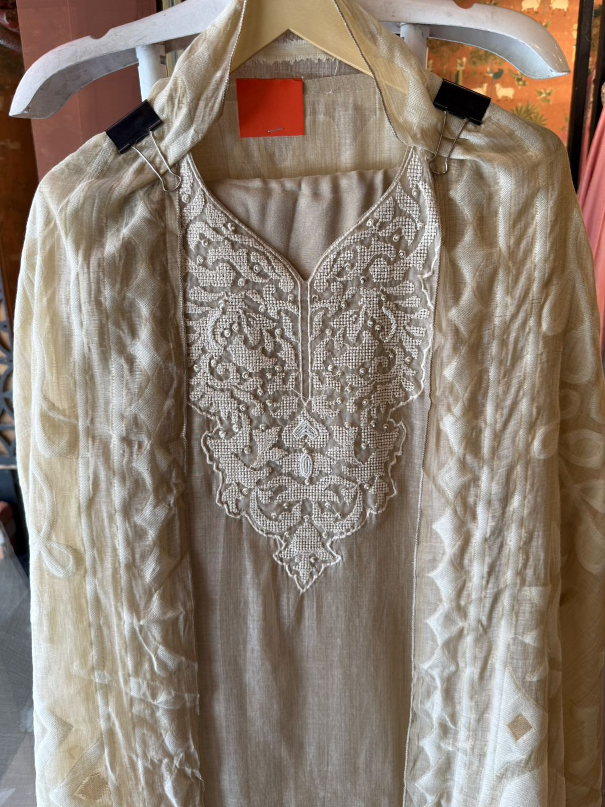 Mul Chanderi Embroidered Suit Set