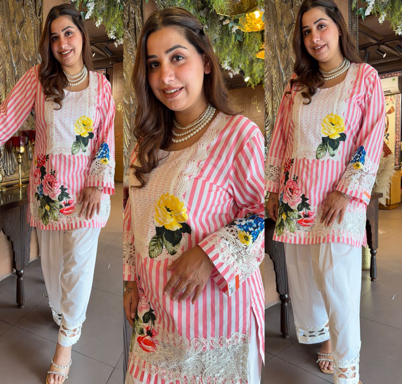 Pink striped Coord suit set