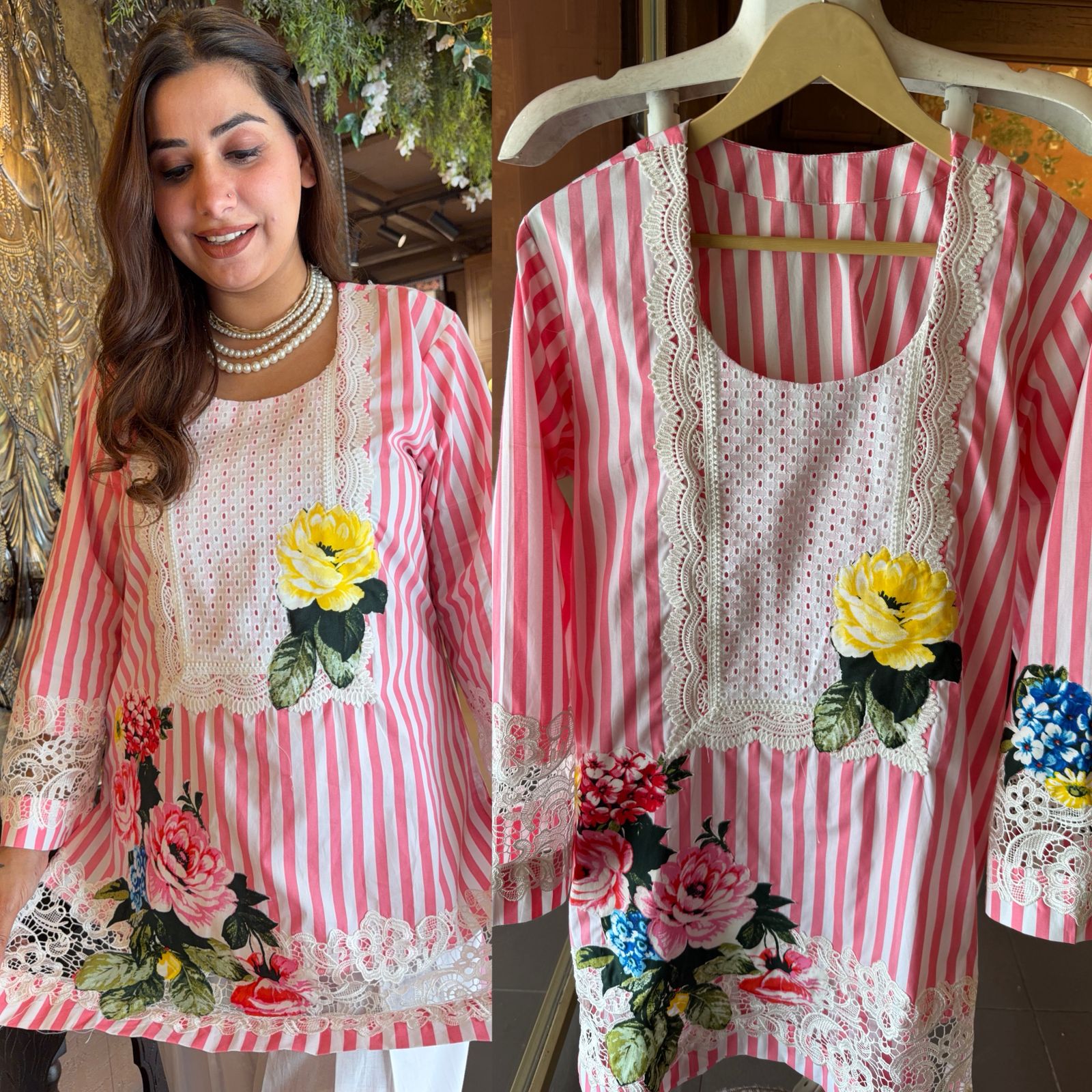 Pink striped Coord suit set