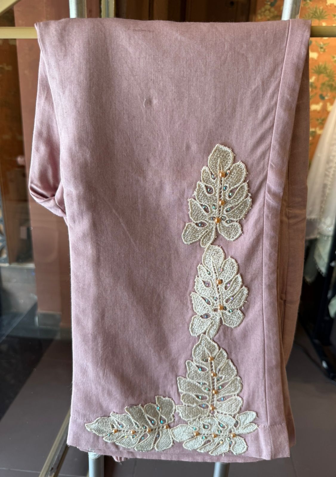Premium pastel kurta crafted in intricate floral Crochet fabric