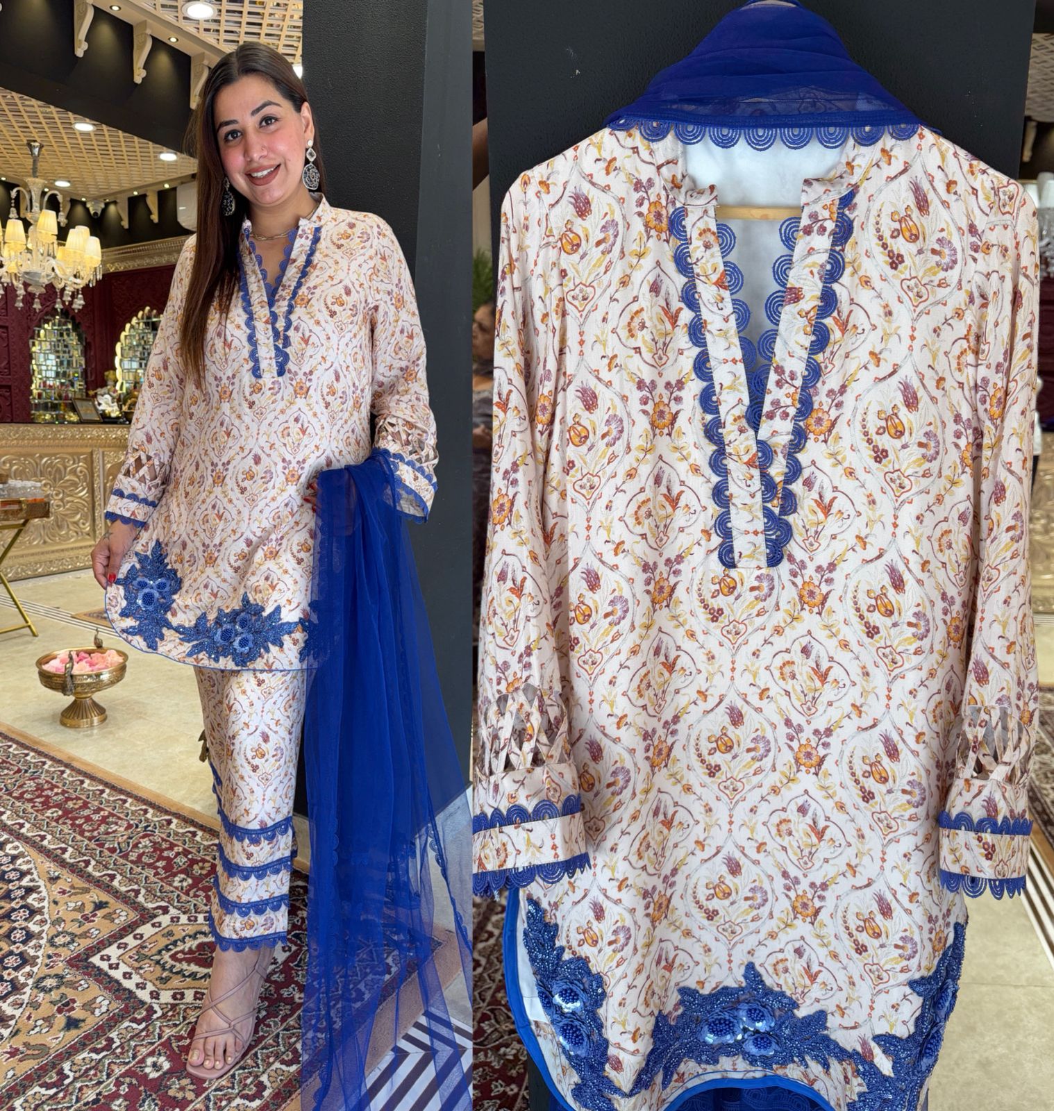 Ivory Floral Printed Kurta Set