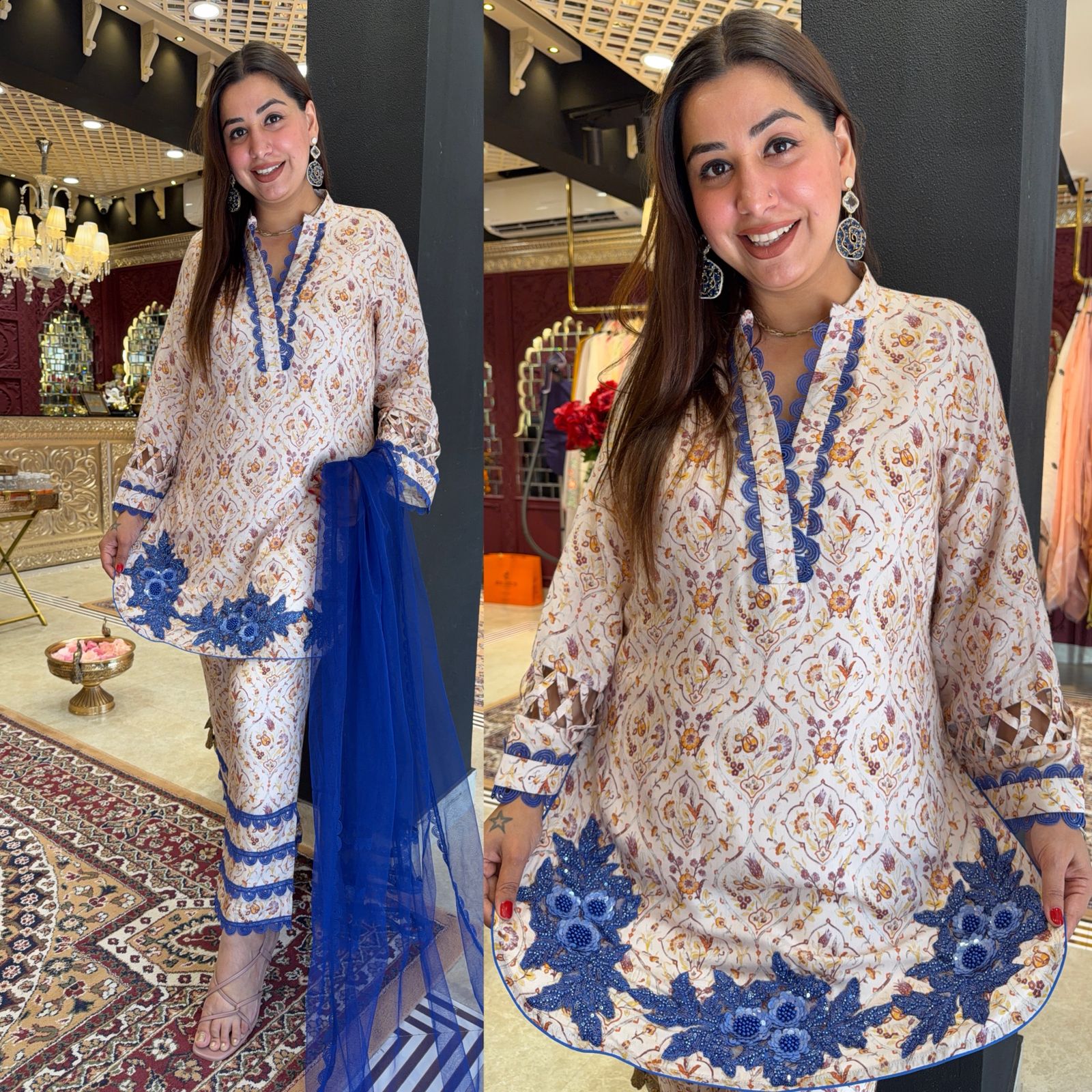 Ivory Floral Printed Kurta Set
