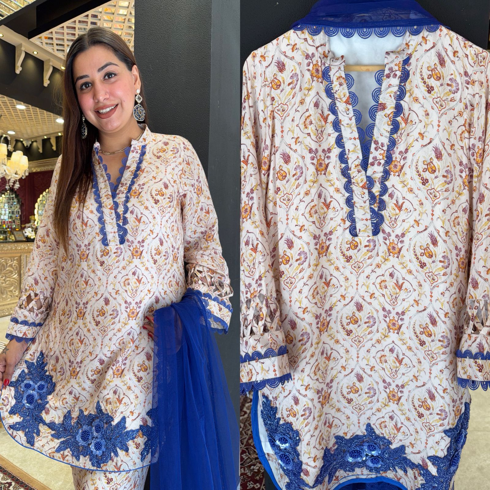 Ivory Floral Printed Kurta Set