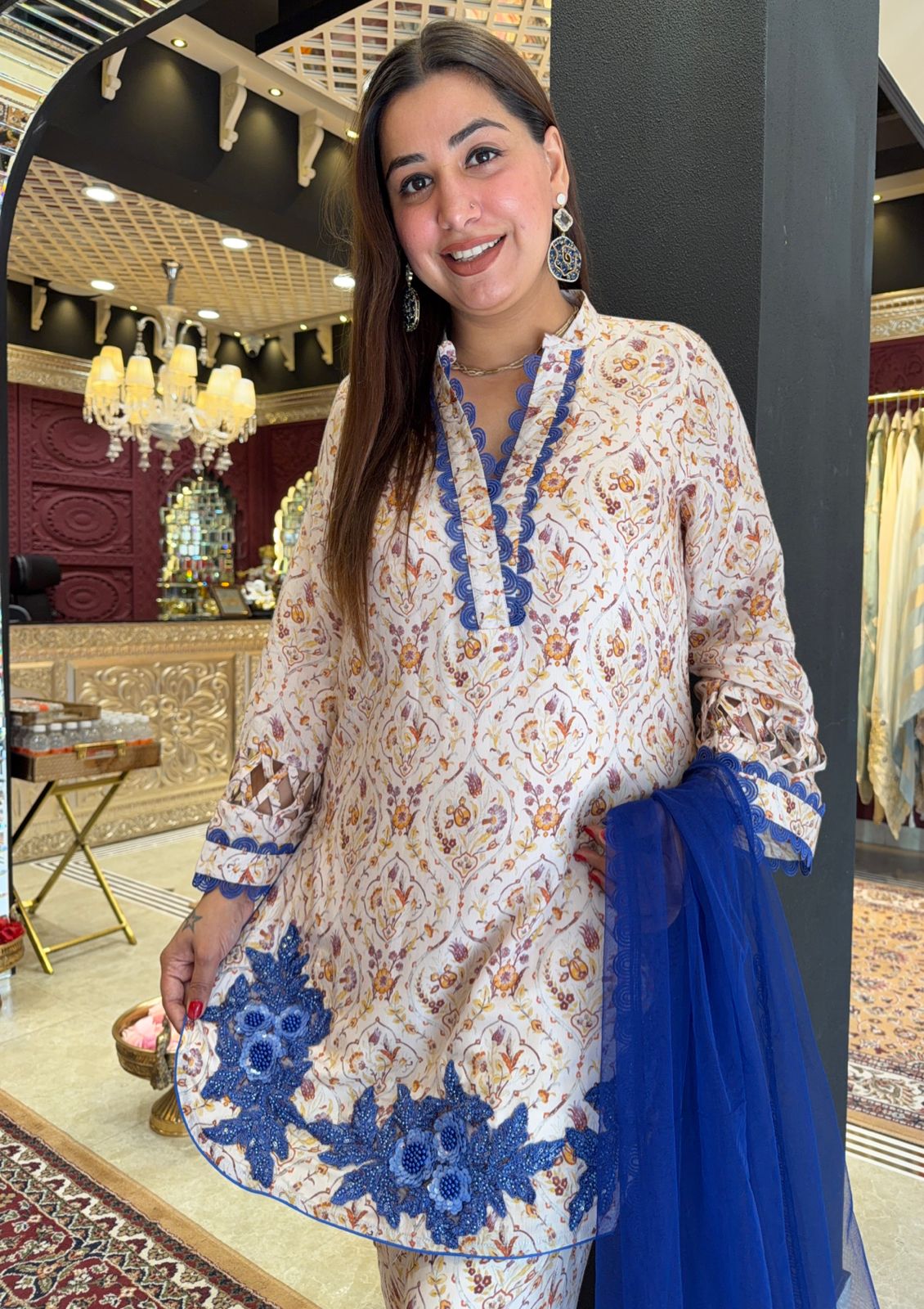 Ivory Floral Printed Kurta Set