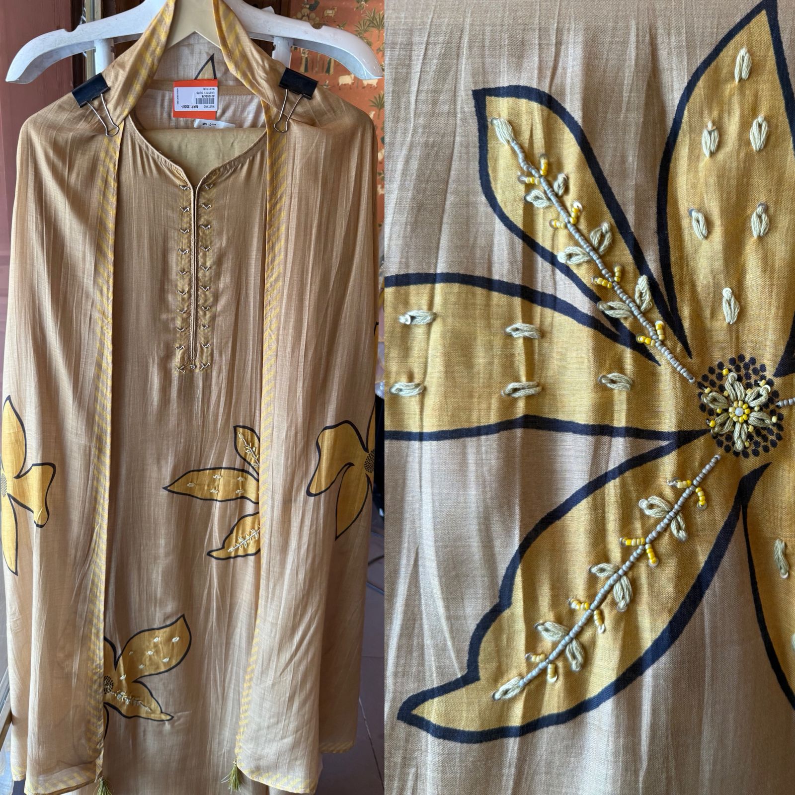 Ethnic Suit set with contrast Print and embroidery work