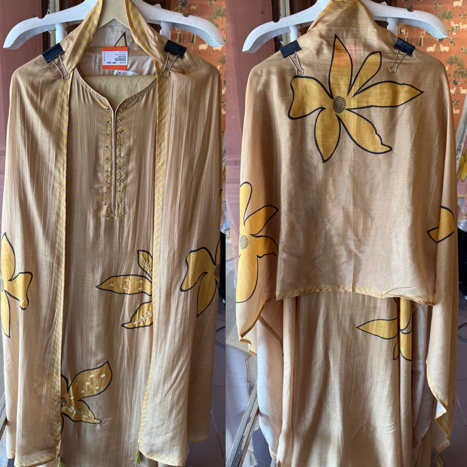 Ethnic Suit set with contrast Print and embroidery work