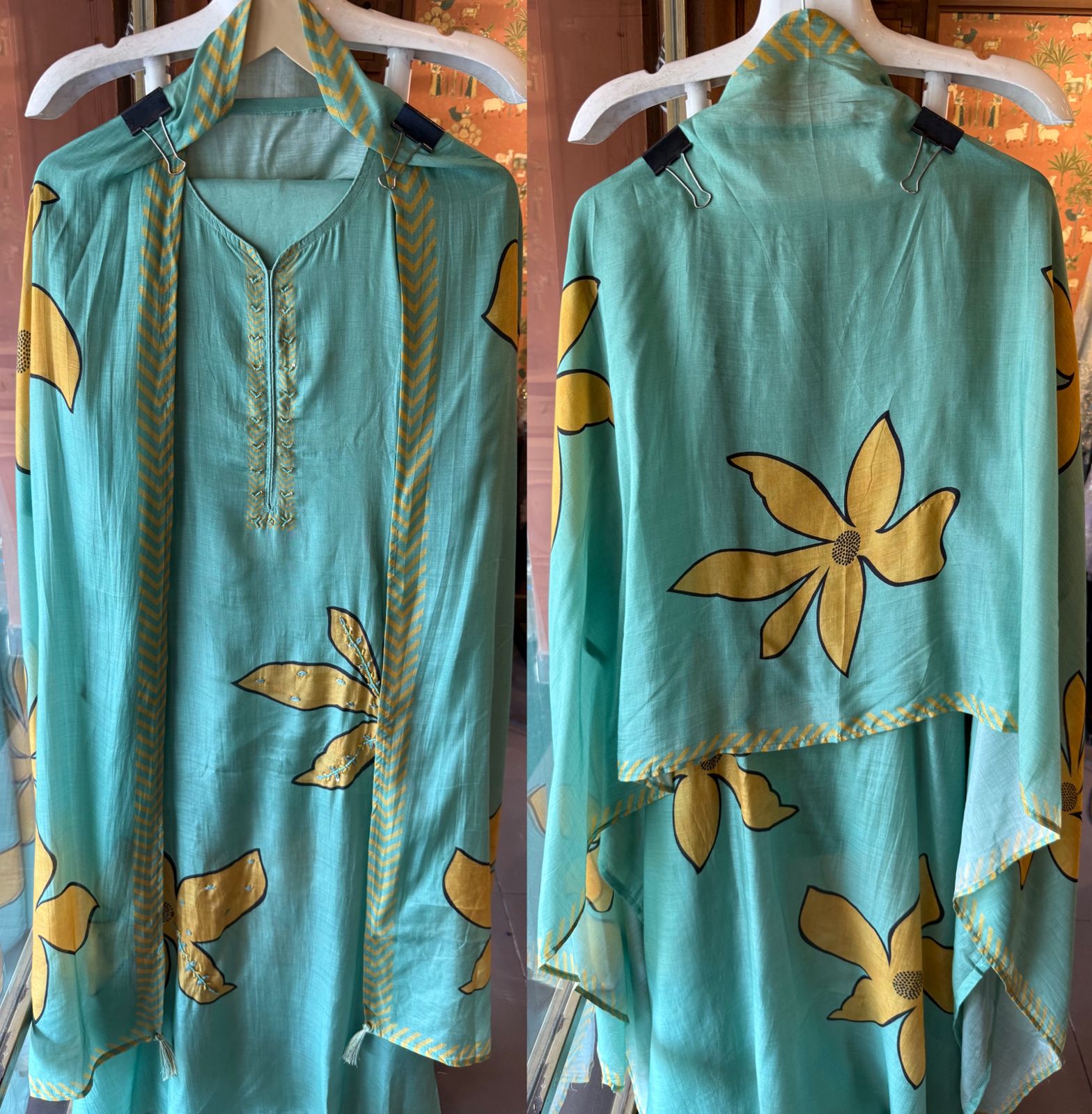 Ethnic Suit set with contrast Print and embroidery work