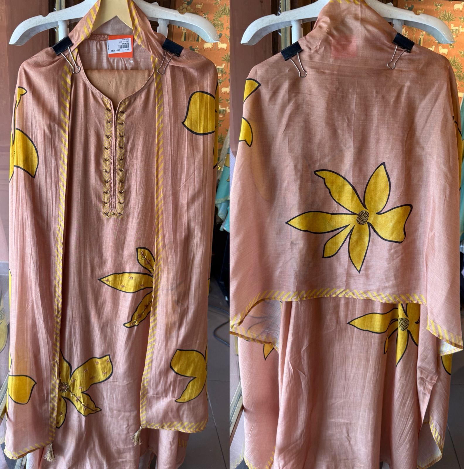 Ethnic Suit set with contrast Print and embroidery work