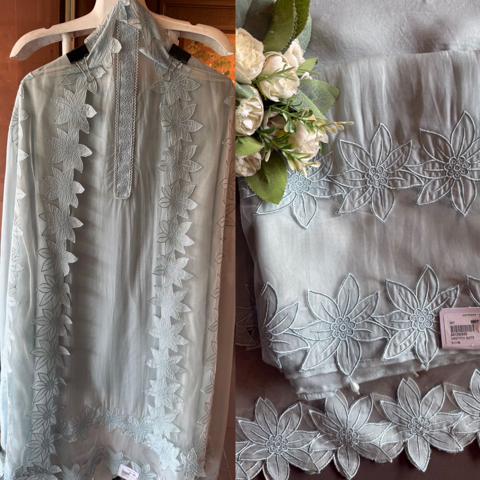 Ice blue Organza Suit Set