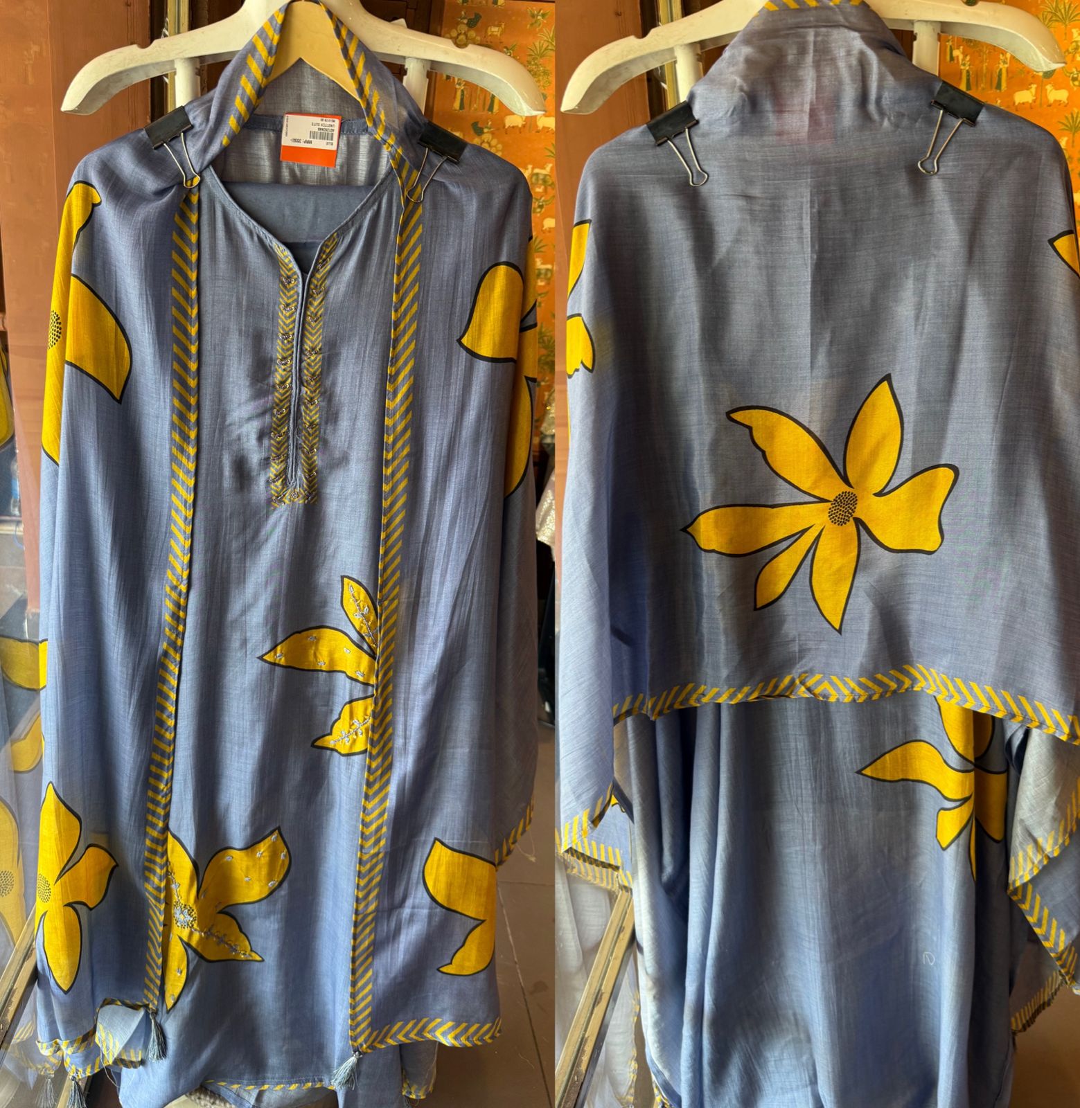 Ethnic Suit set with contrast Print and embroidery work