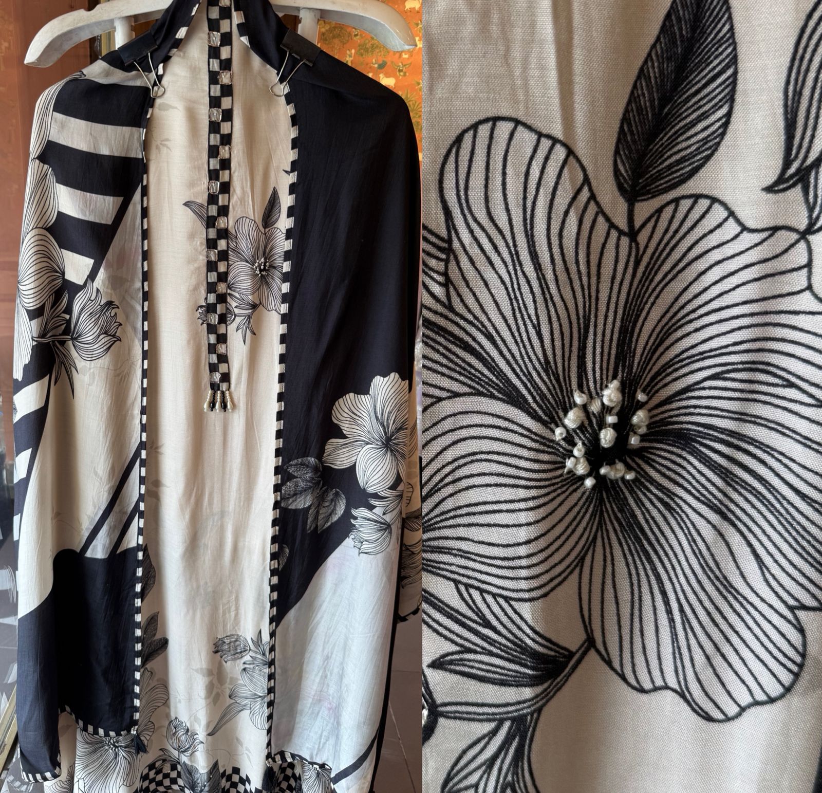 Black & Ivory Floral Digital Printed Suit