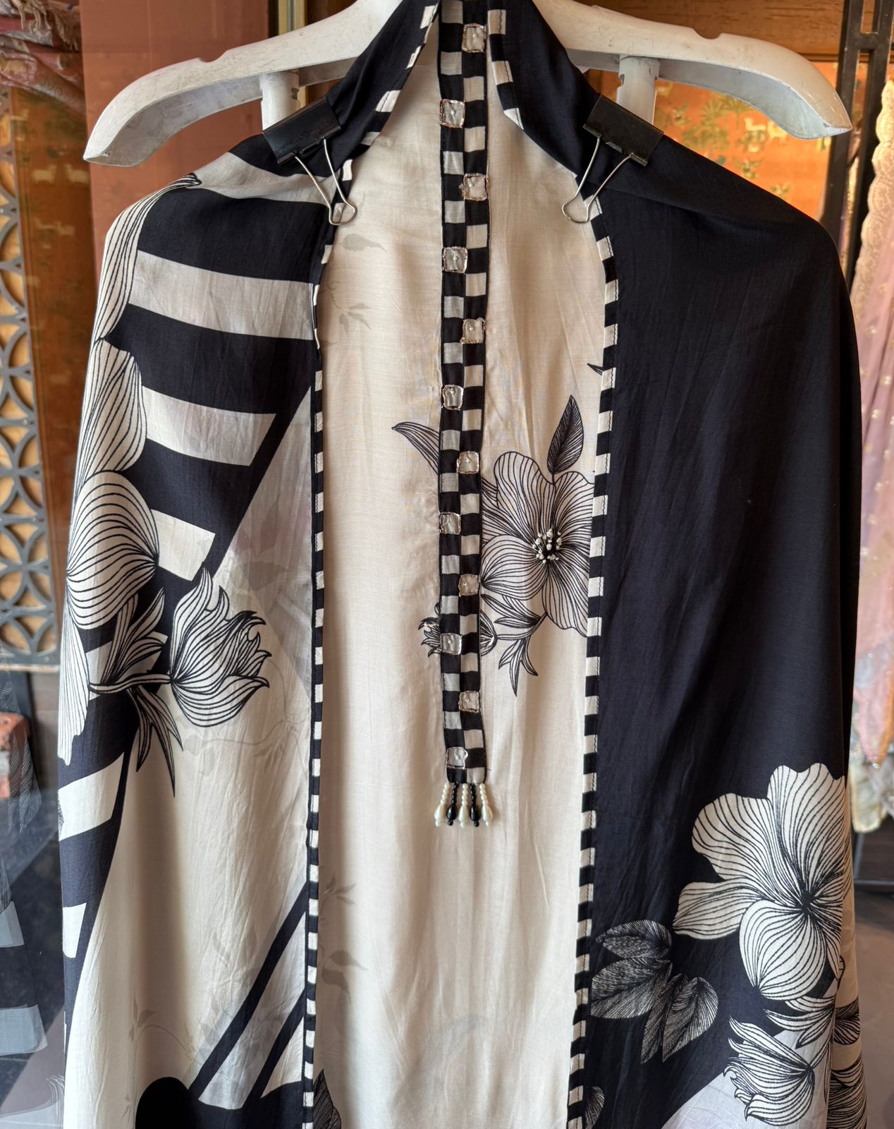 Black & Ivory Floral Digital Printed Suit